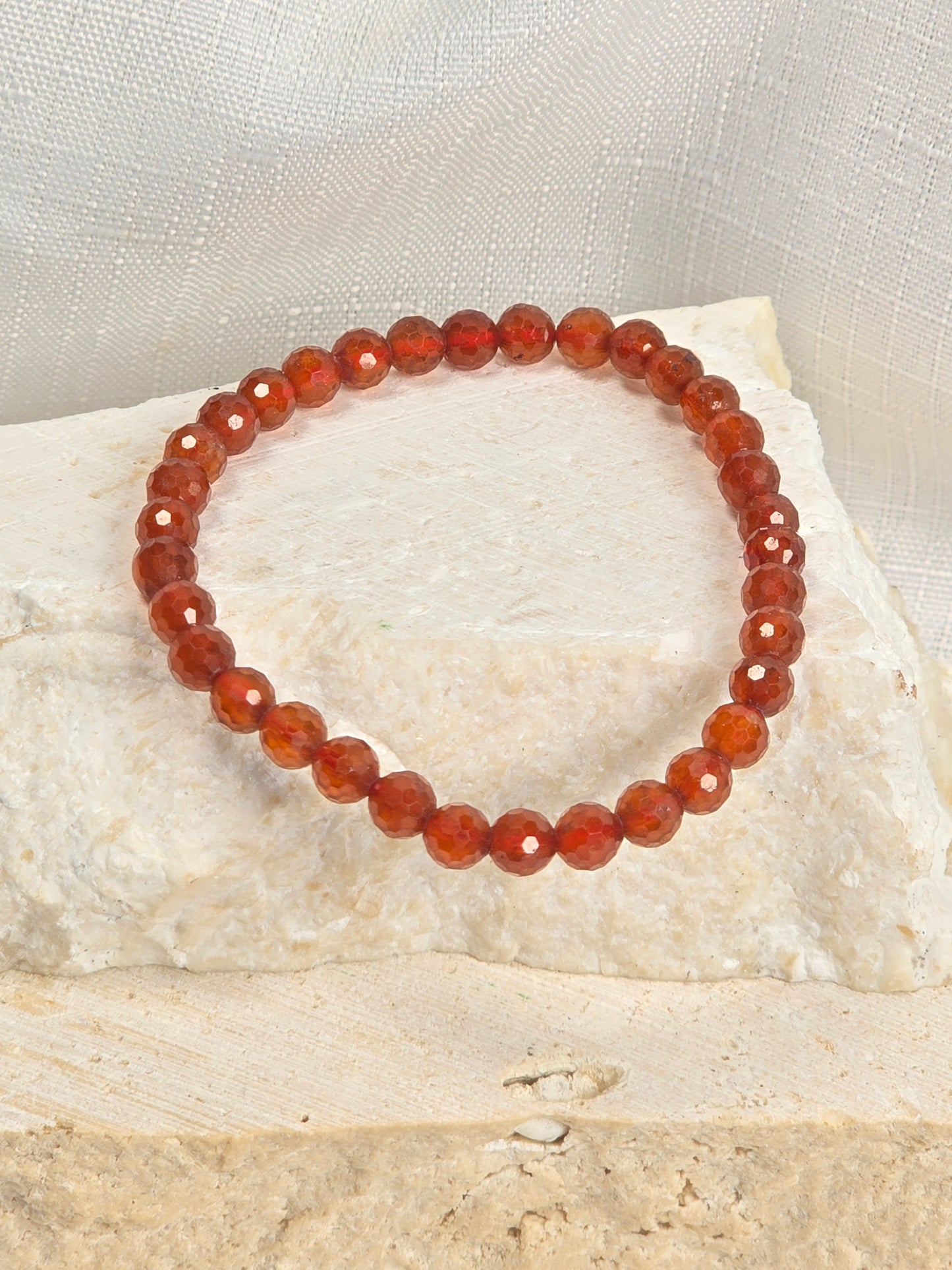 Micro Faceted Orange Garnet 4mm Bead Bracelet
