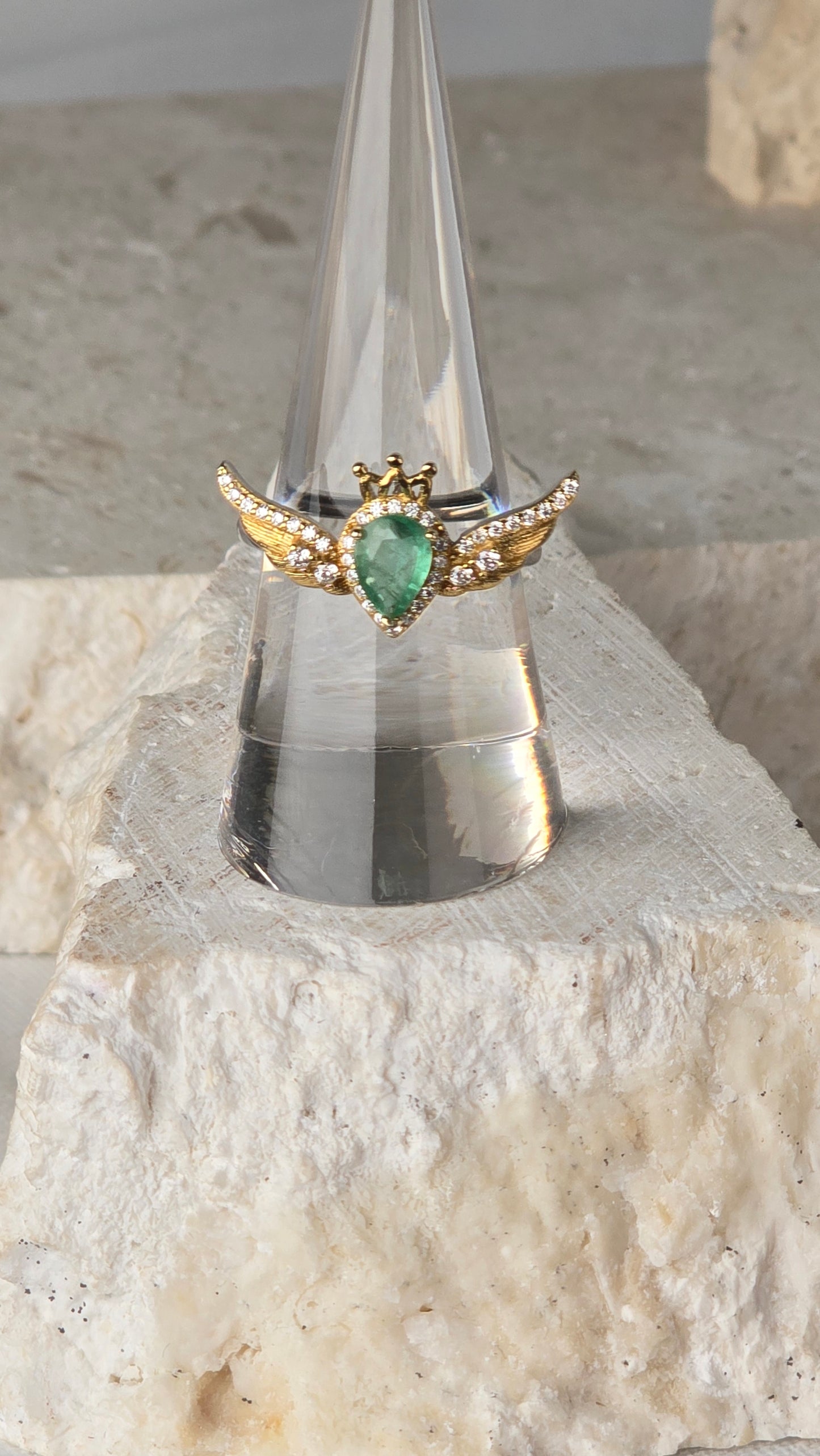 Emerald Sterling Silver/gold plated Ring adjustable band