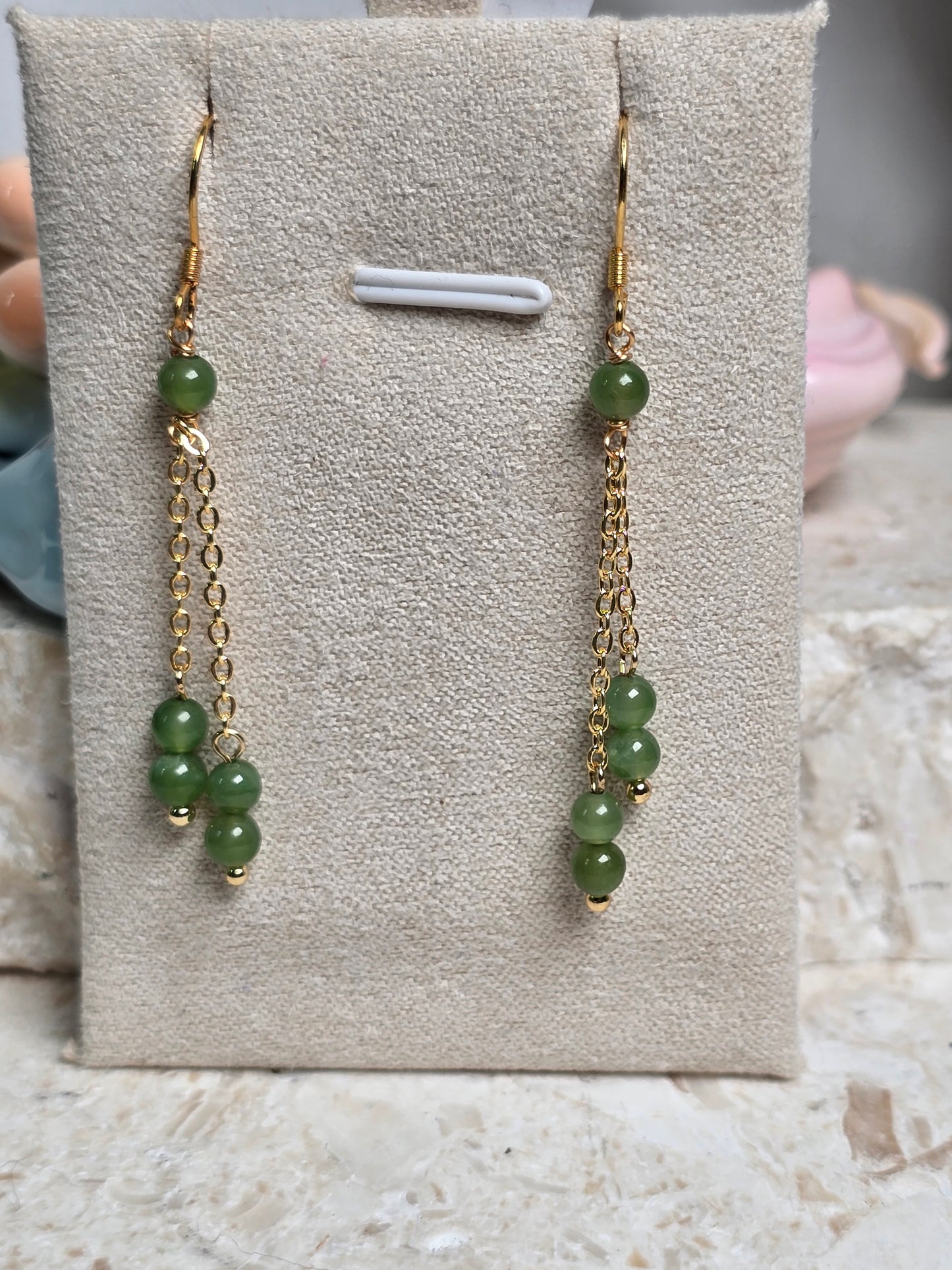 Green Jade Gold Plated Earrings