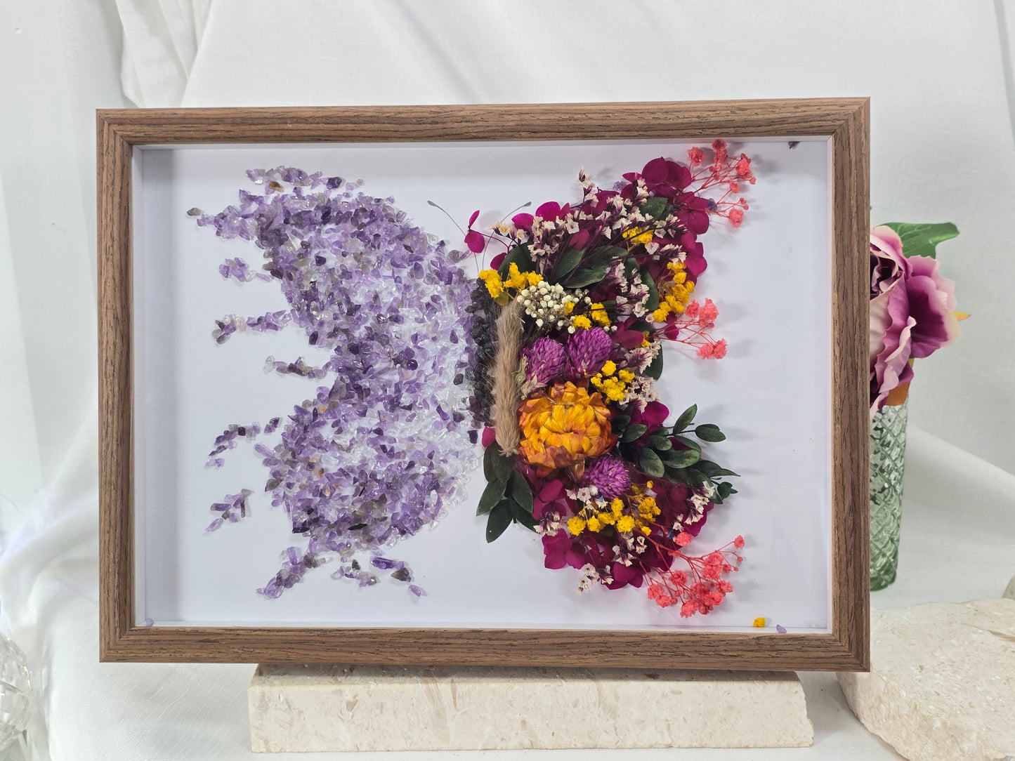 Amethyst Chip/preserved flower Butterfly Framed Picture