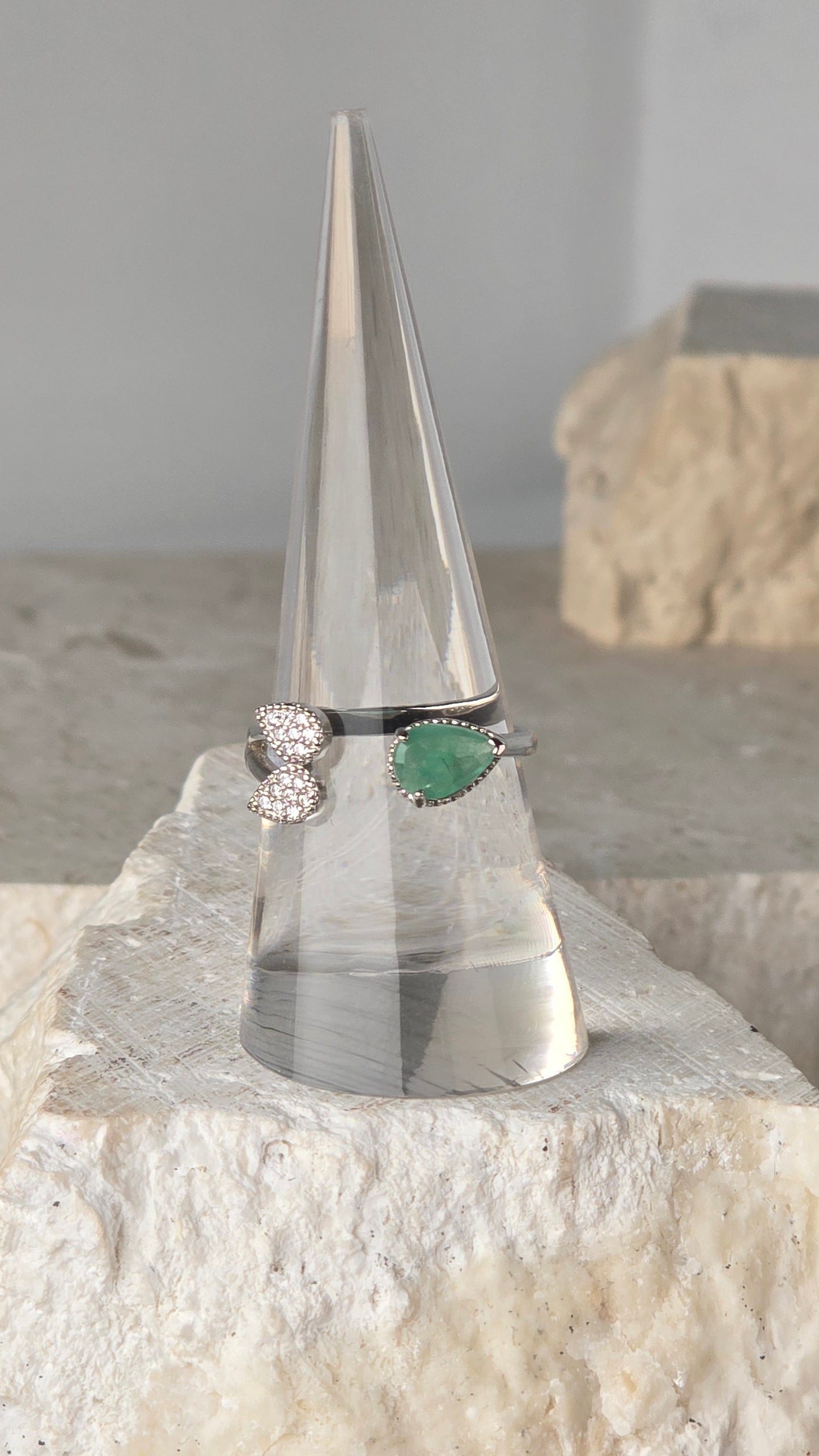 Emerald Sterling Silver Ring adjustable band l