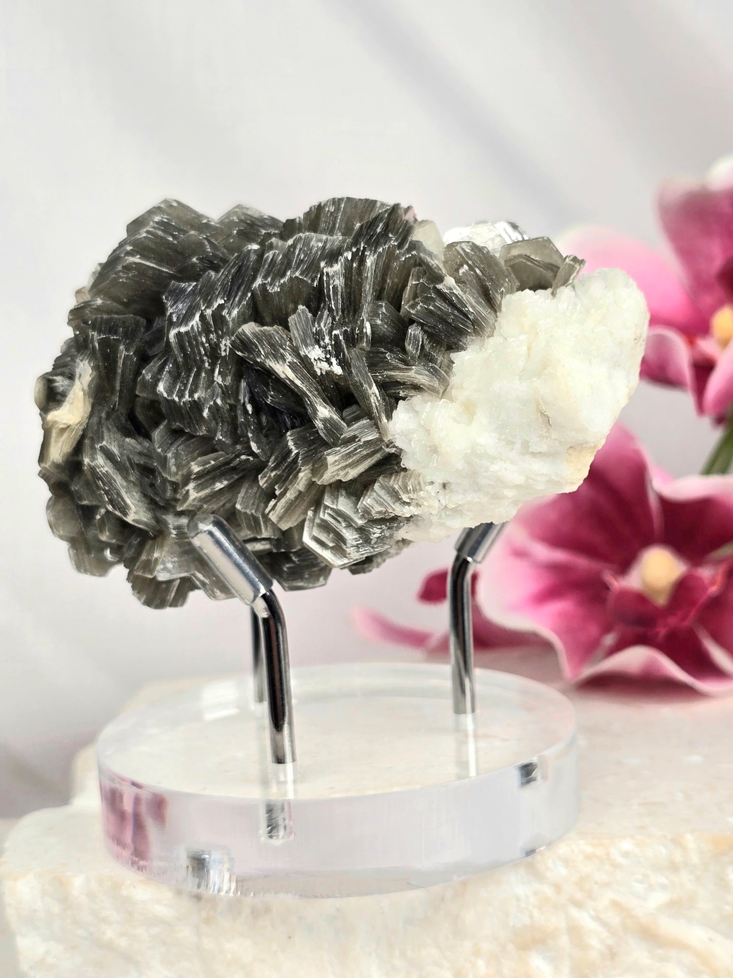 Gold Mica & Calcite Specimen with stand
