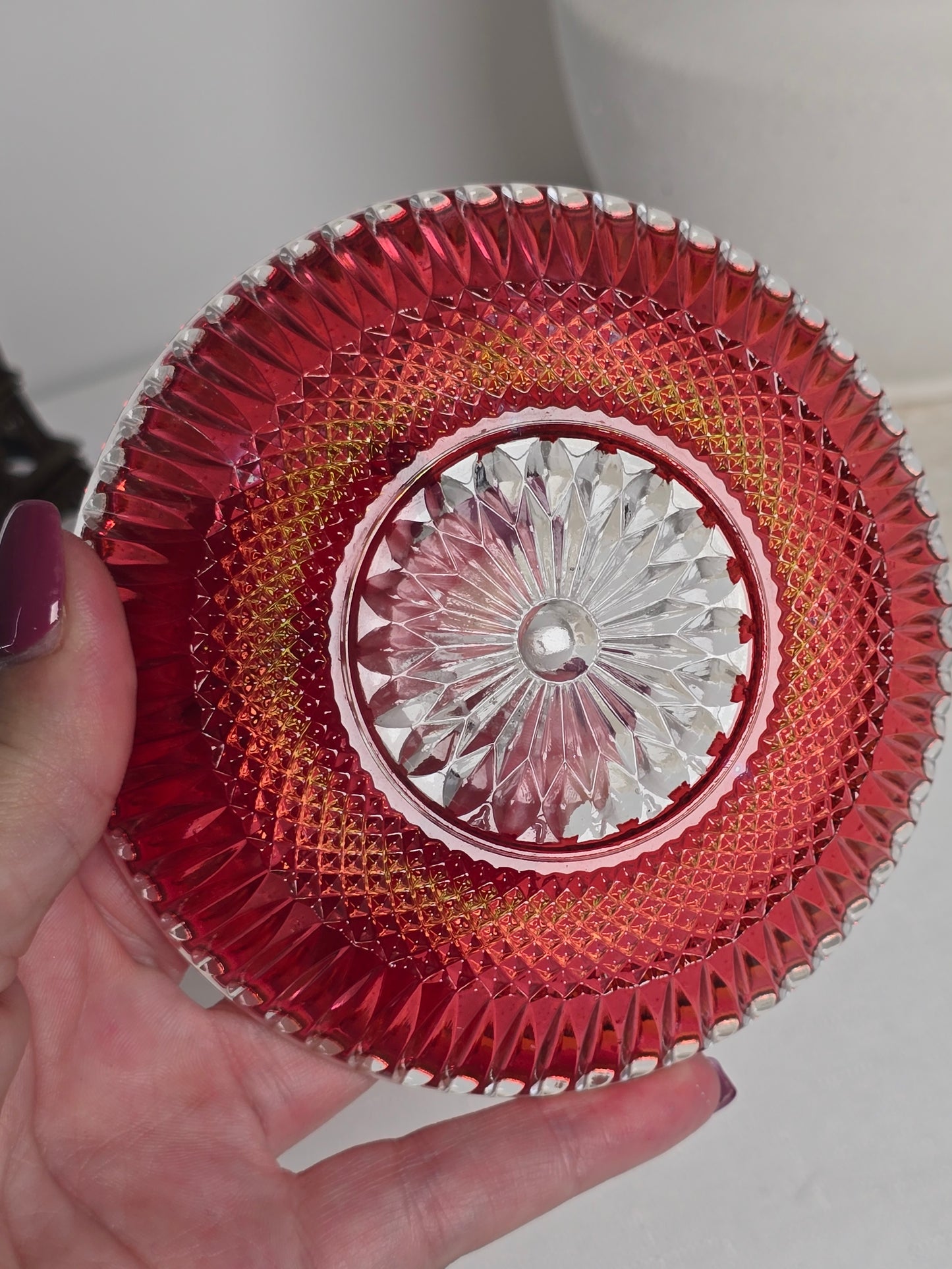 Vintage Red Carnival Glass Dish