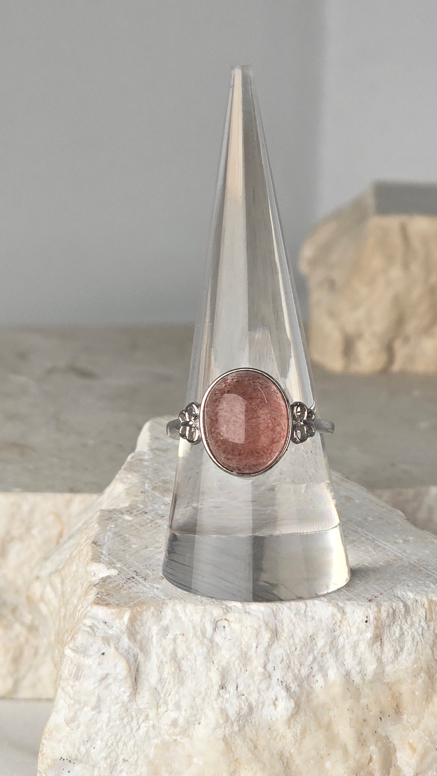 Strawberry Quartz Sterling Silver Ring adjustable band