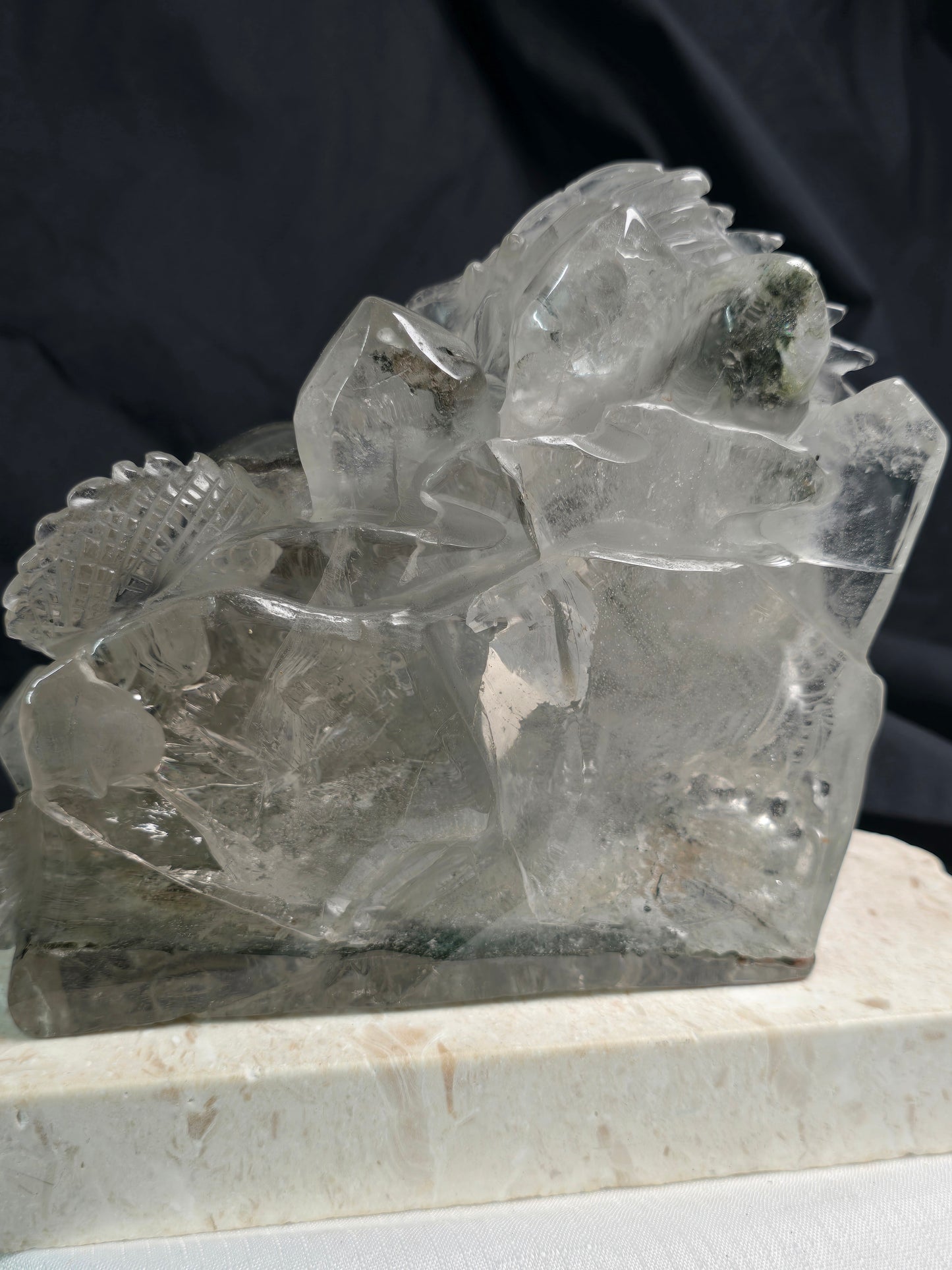 AAAA+ Grade Hand Carved Garden Quartz Dragon with Sphere