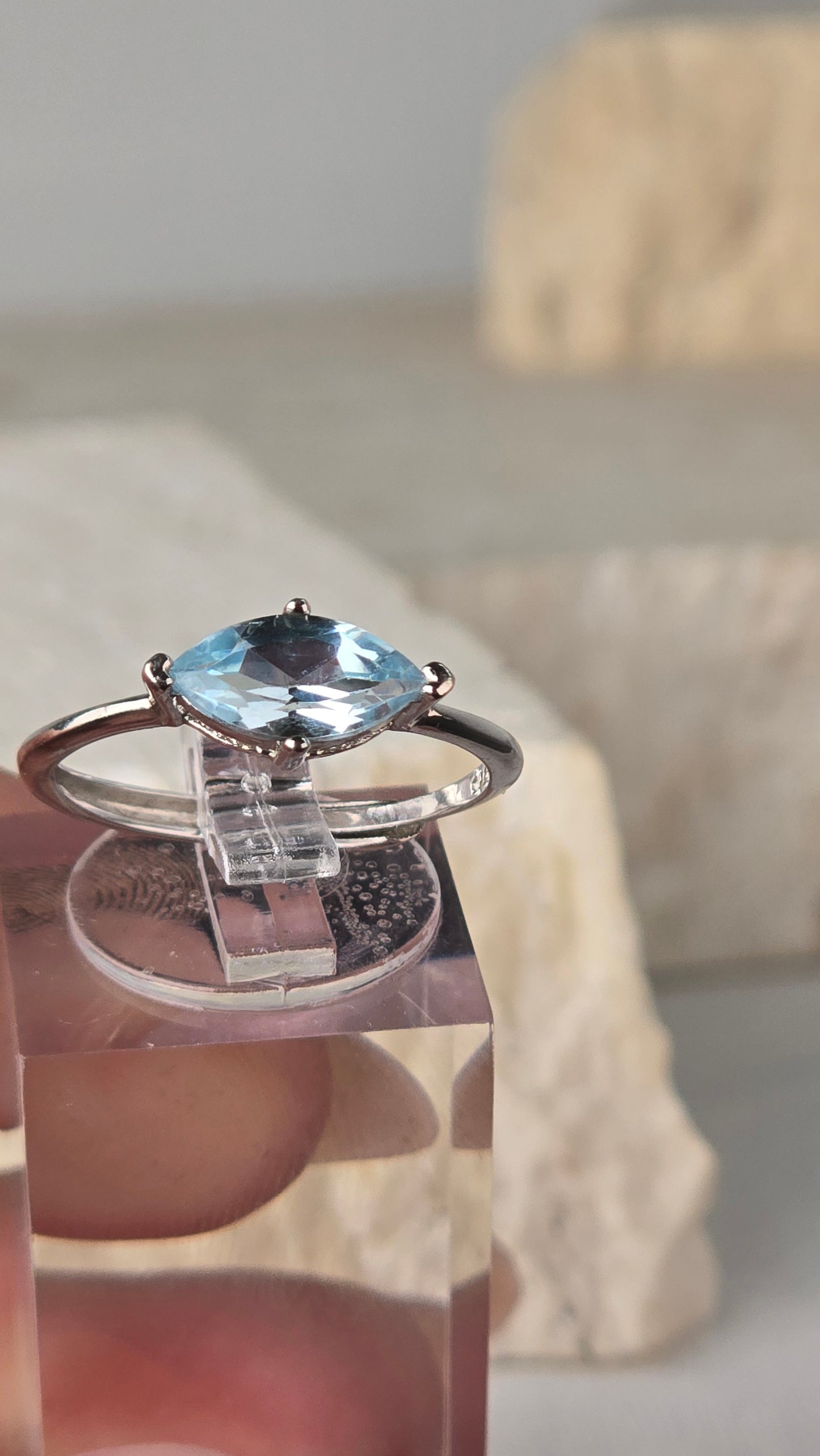 Blue Topaz Sterling Silver Ring adjustable band