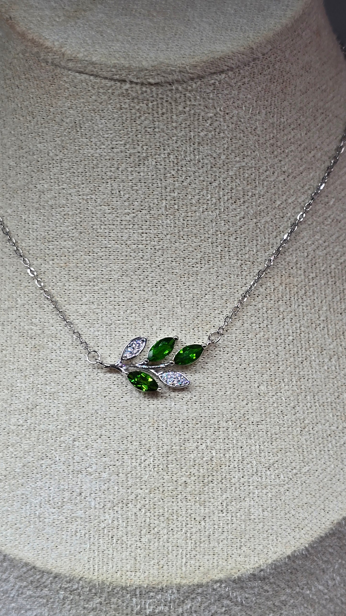 Green Diopside Leaf Sterling Silver Necklace