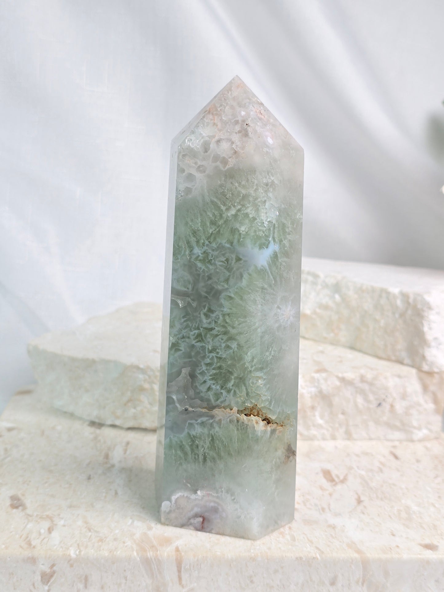 Green Quartz with Flower Agate Tower
