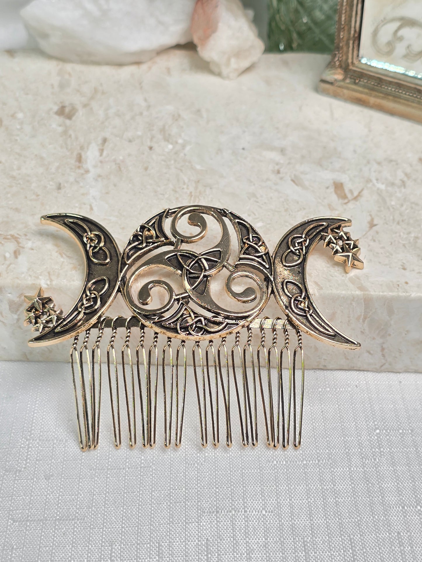 Gold Triquetra Triple Moon Hair Comb