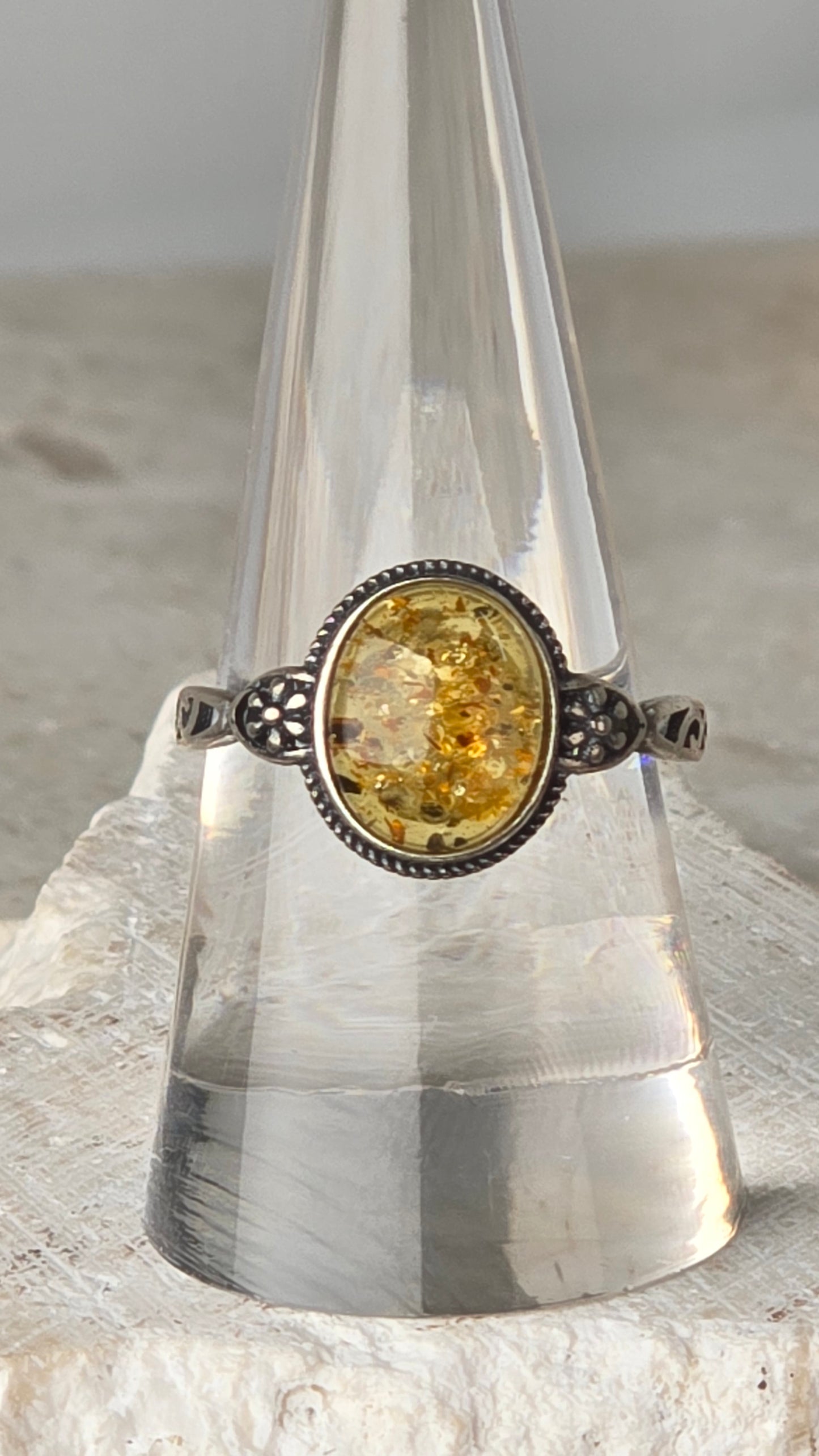 Amber Sterling Silver Ring adjustable band