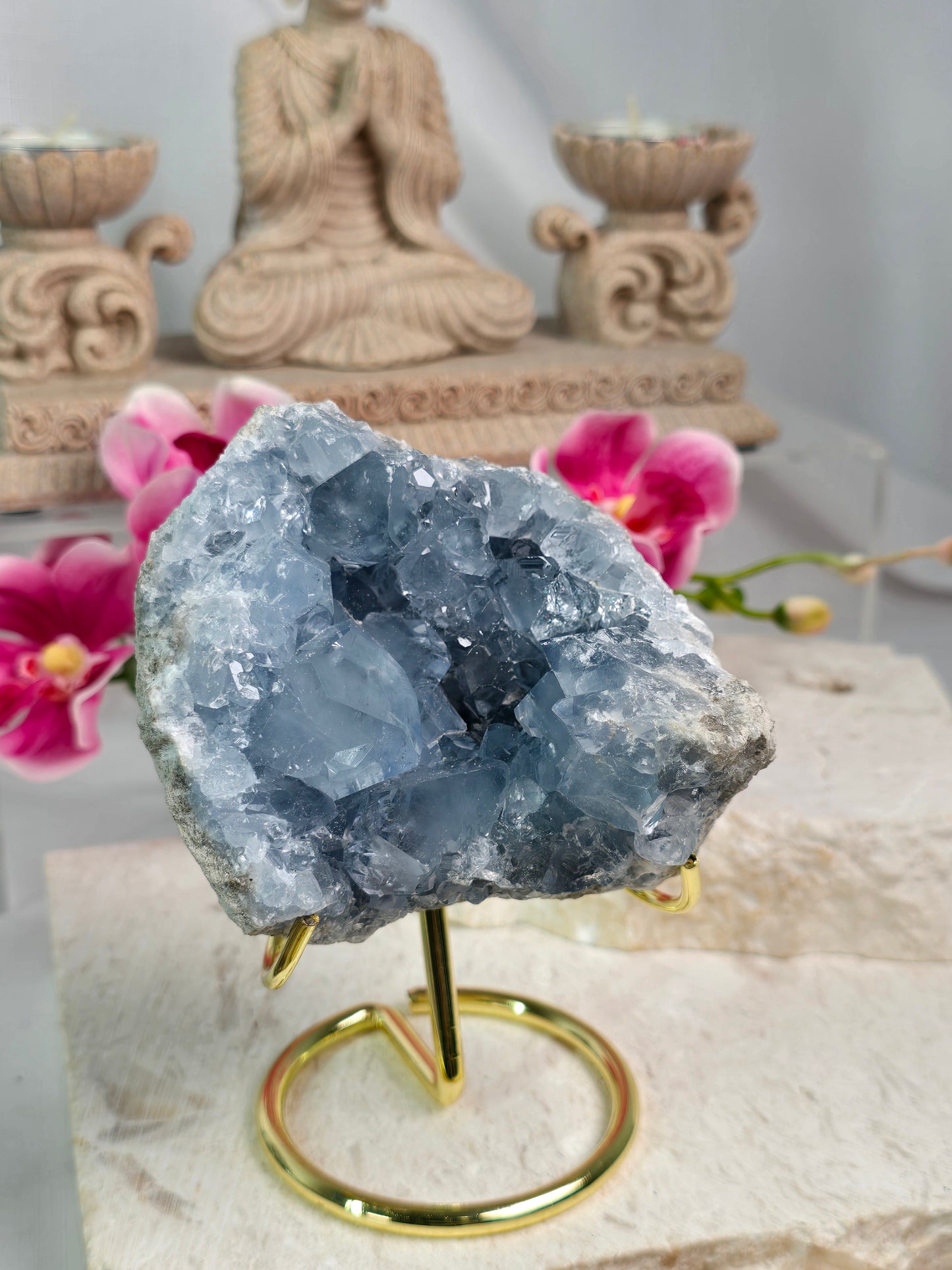Celestite Cluster & stand