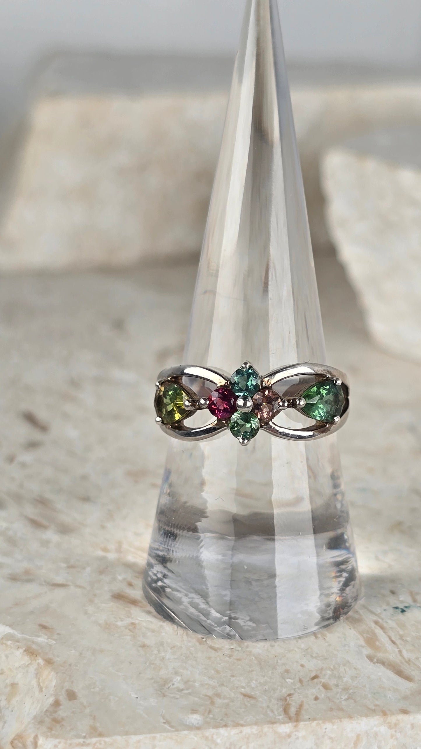 Multi Colour Tourmaline Ring Sterling Silver Size 7.5
