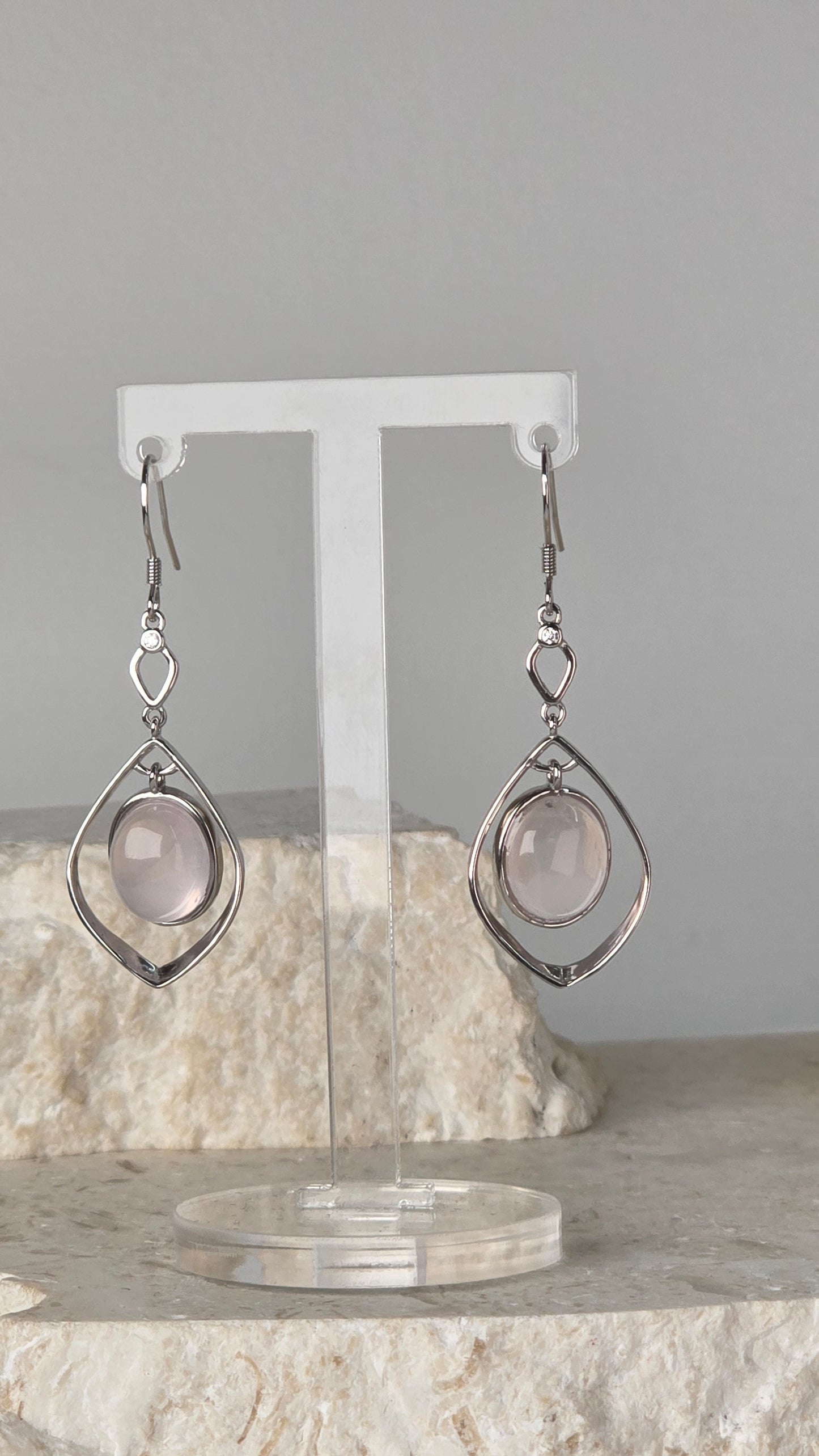 Rose Quartz Earrings Sterling Silver