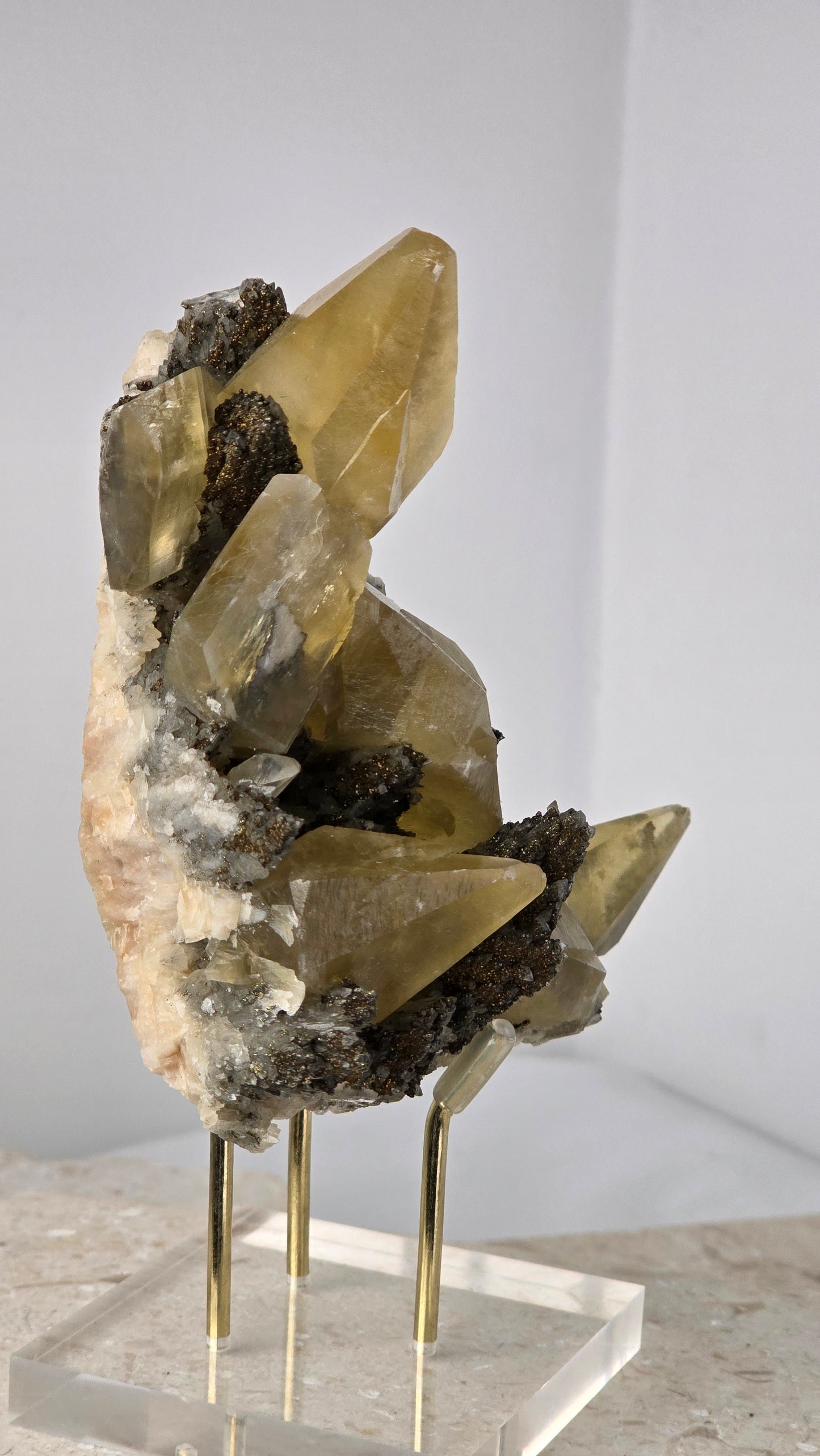 Peruvian Golden Dogtooth Calcite with Pyrite