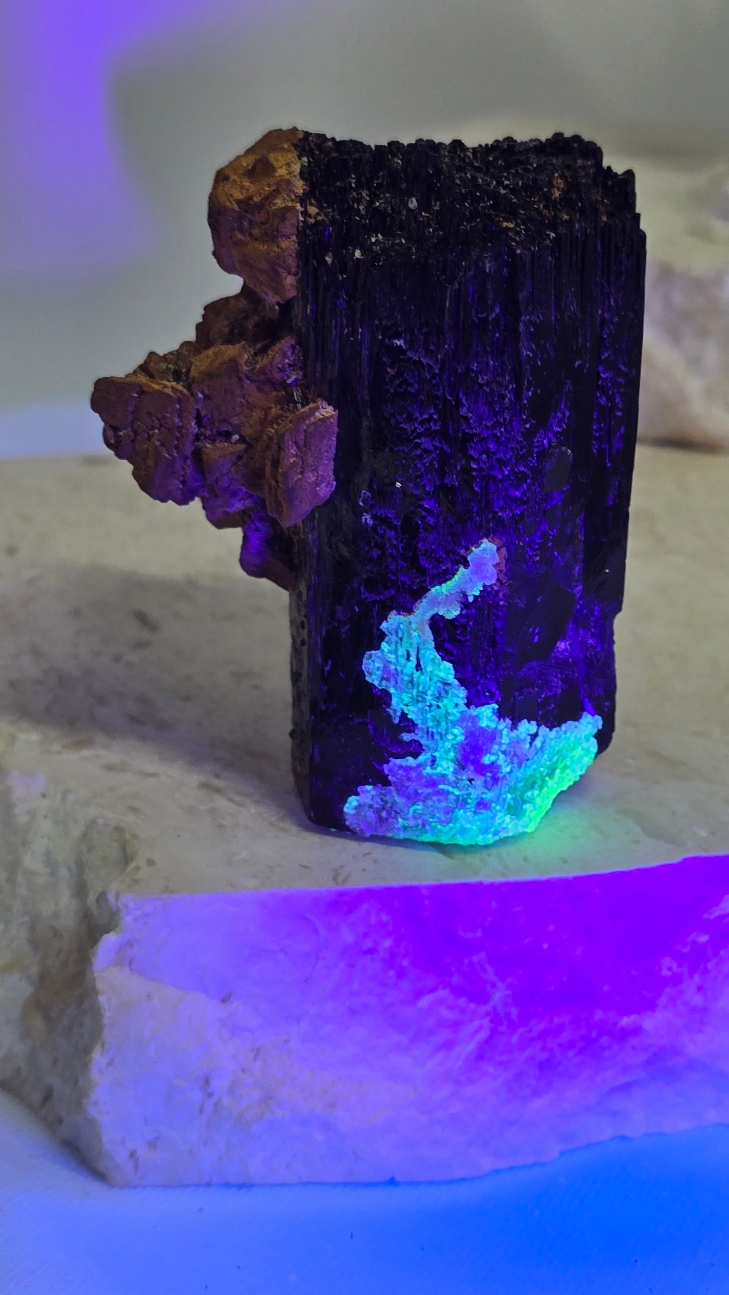 Namibian Black Tourmaline with Feldspar & UV reactive Hyalite