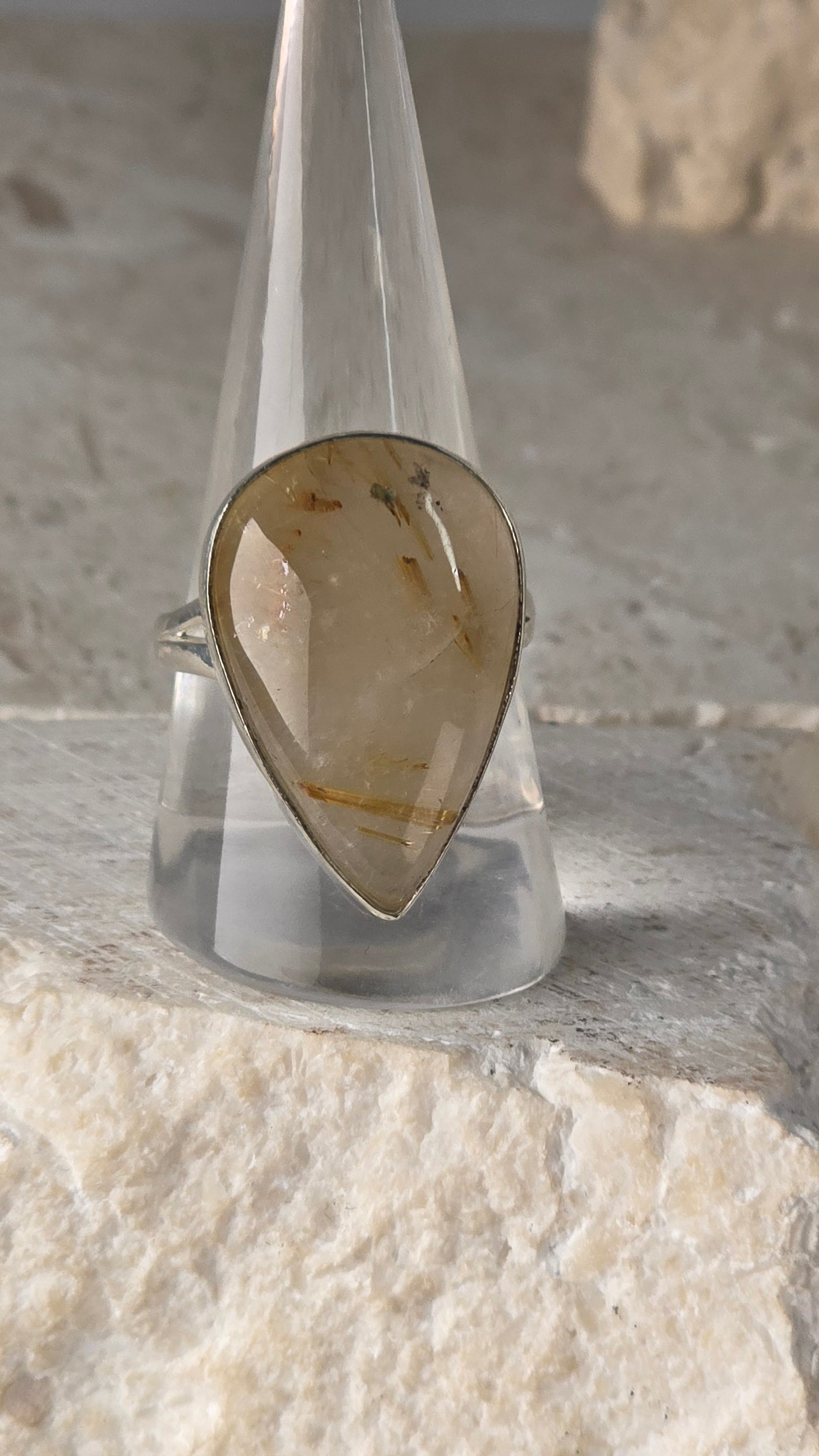 Gold Rutile Quartz Sterling Silver Ring Size 9