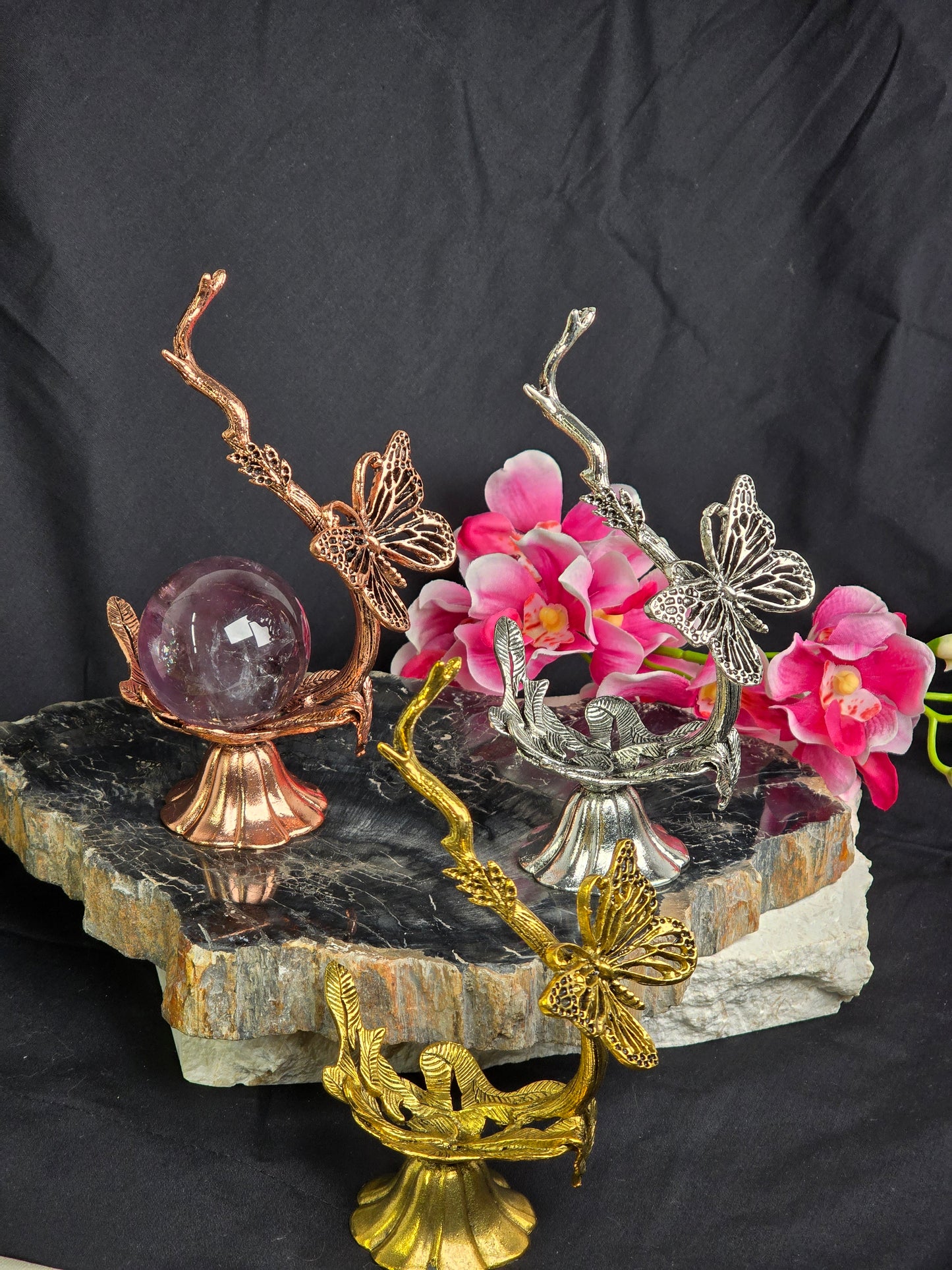 Silver Butterfly Branch Sphere Stand