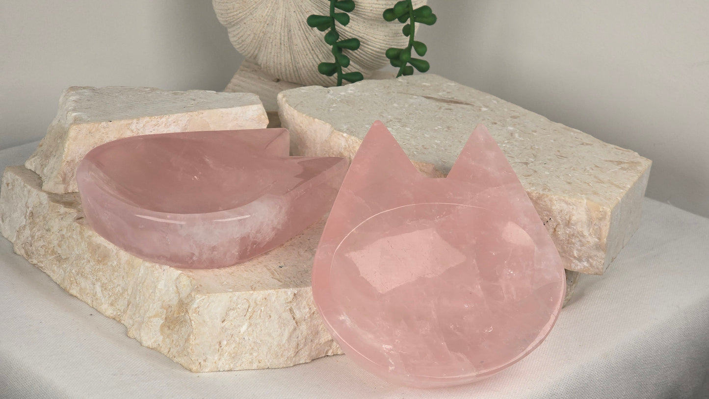 Rose quartz large cat bowl