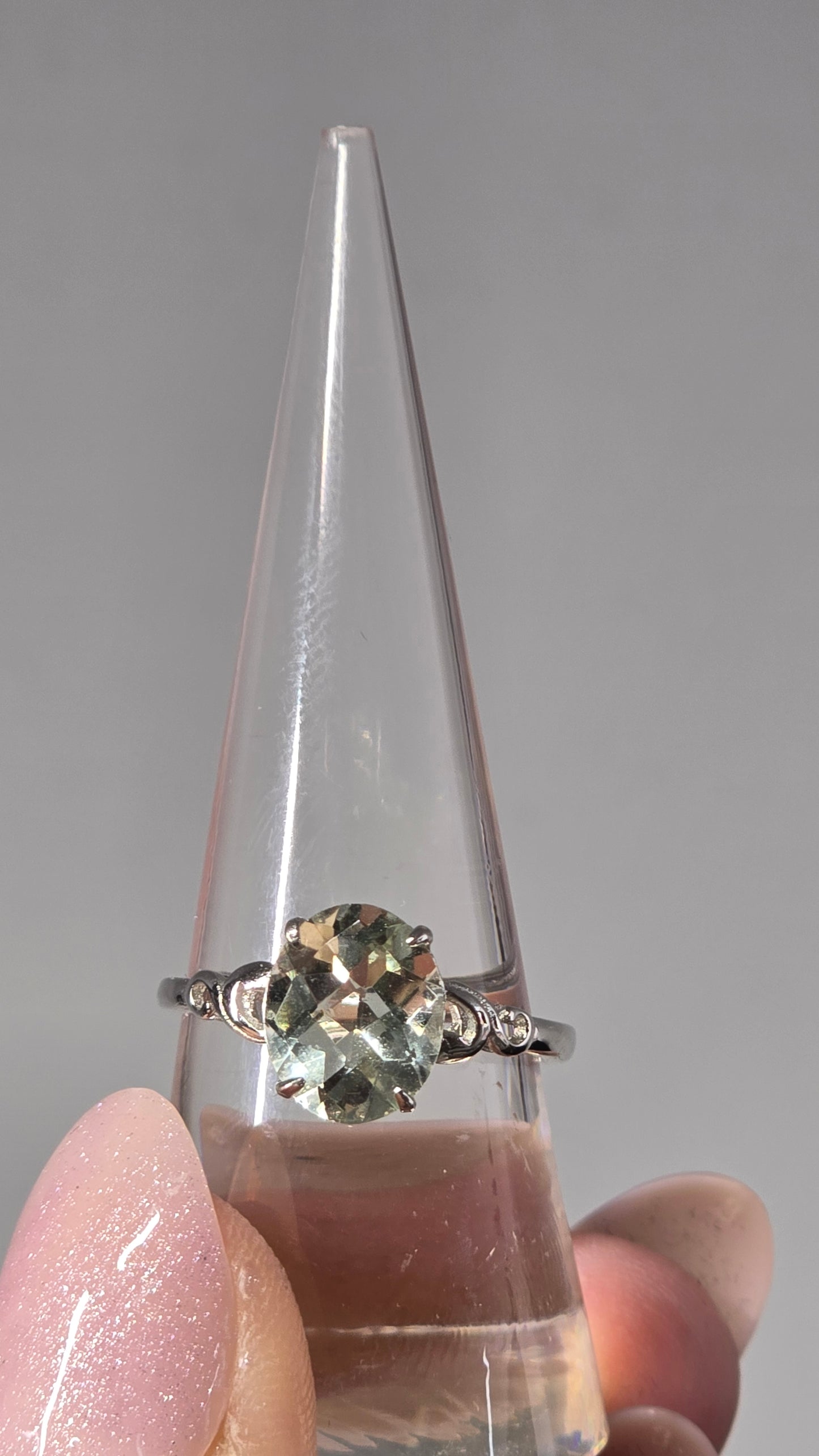 Prasio lite (green amethyst) Sterling Silver Ring adjustable band