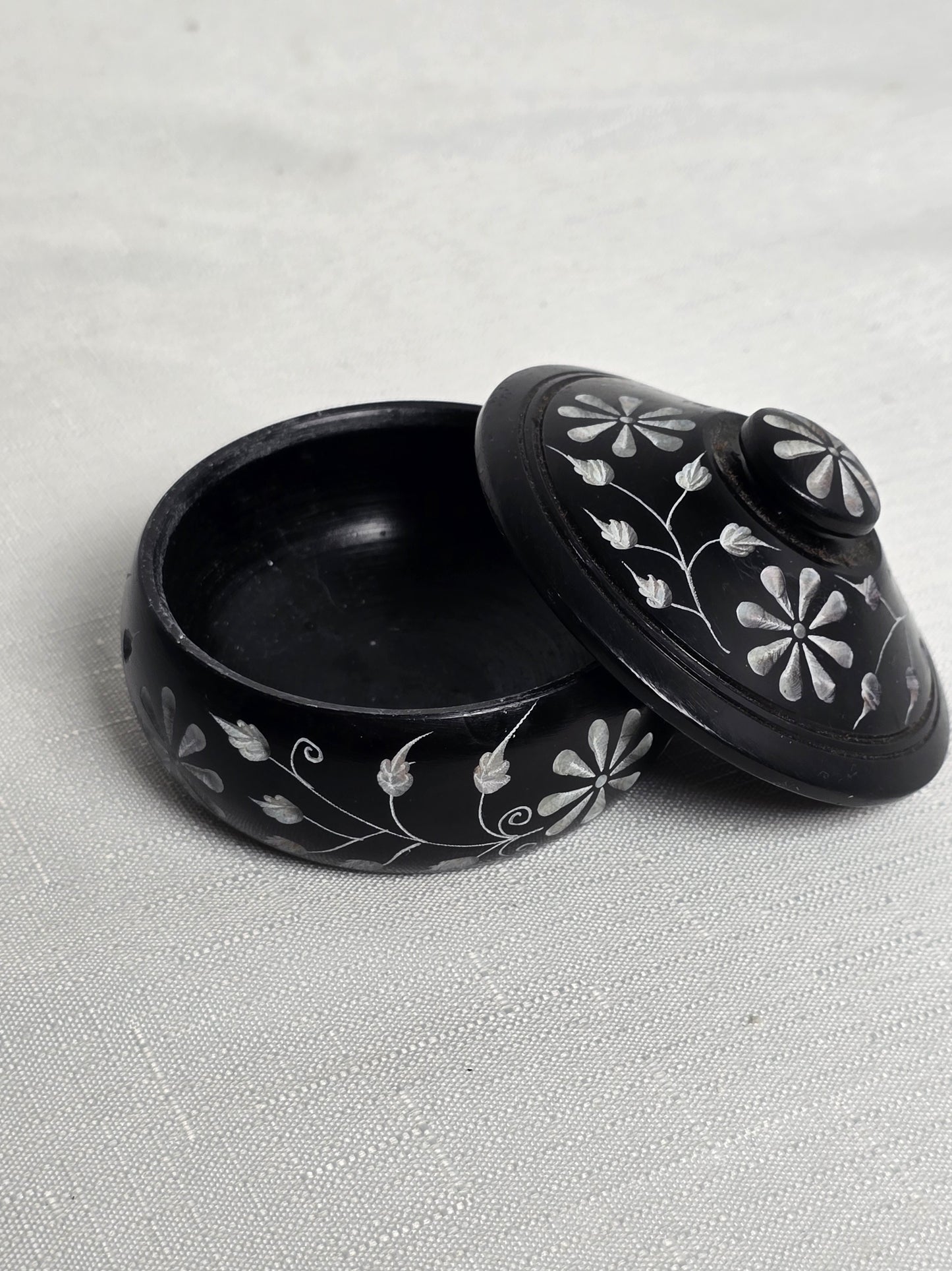Vintage Hand Carved Black Soapstone Trinket Box