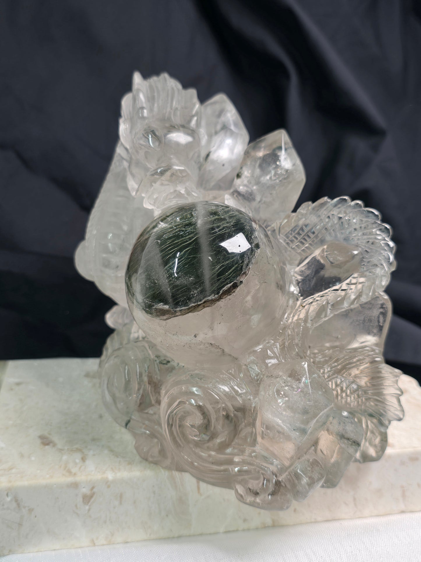 AAAA+ Grade Hand Carved Garden Quartz Dragon with Sphere
