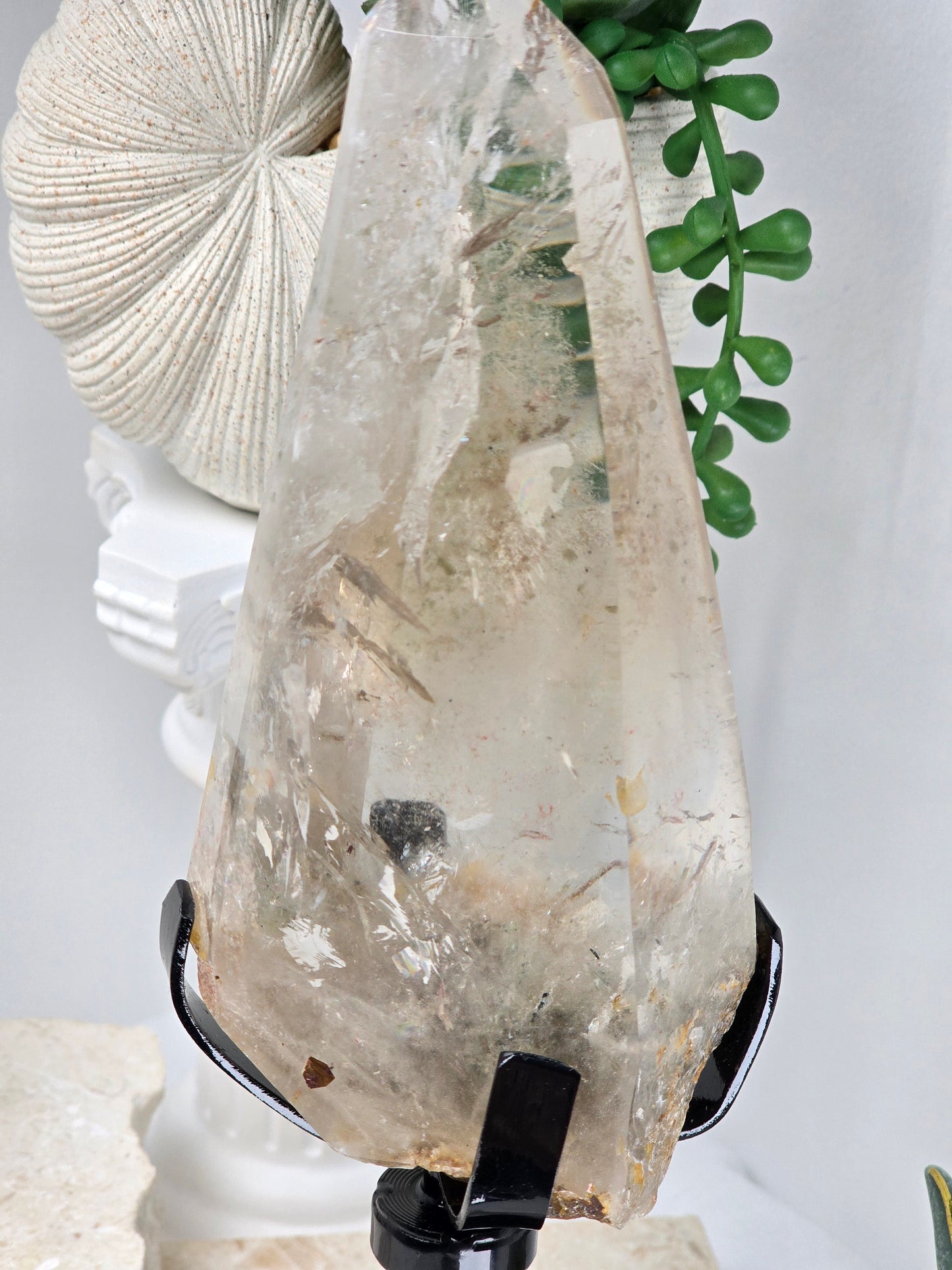 Light Smoky Garden Quartz Point in stand