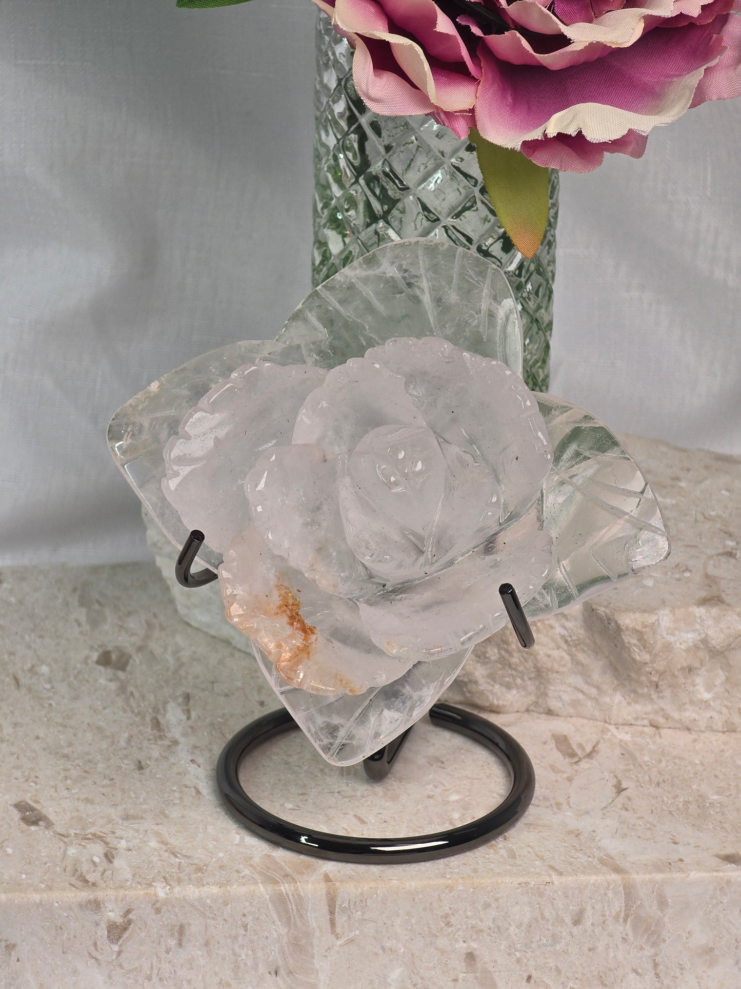 Clear Quartz/Fire Quartz Flower & stand