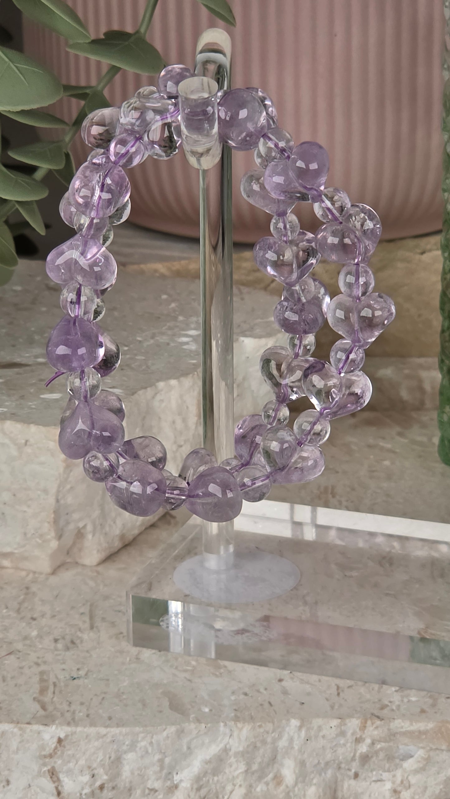 Amethyst heart 8mm bracelet