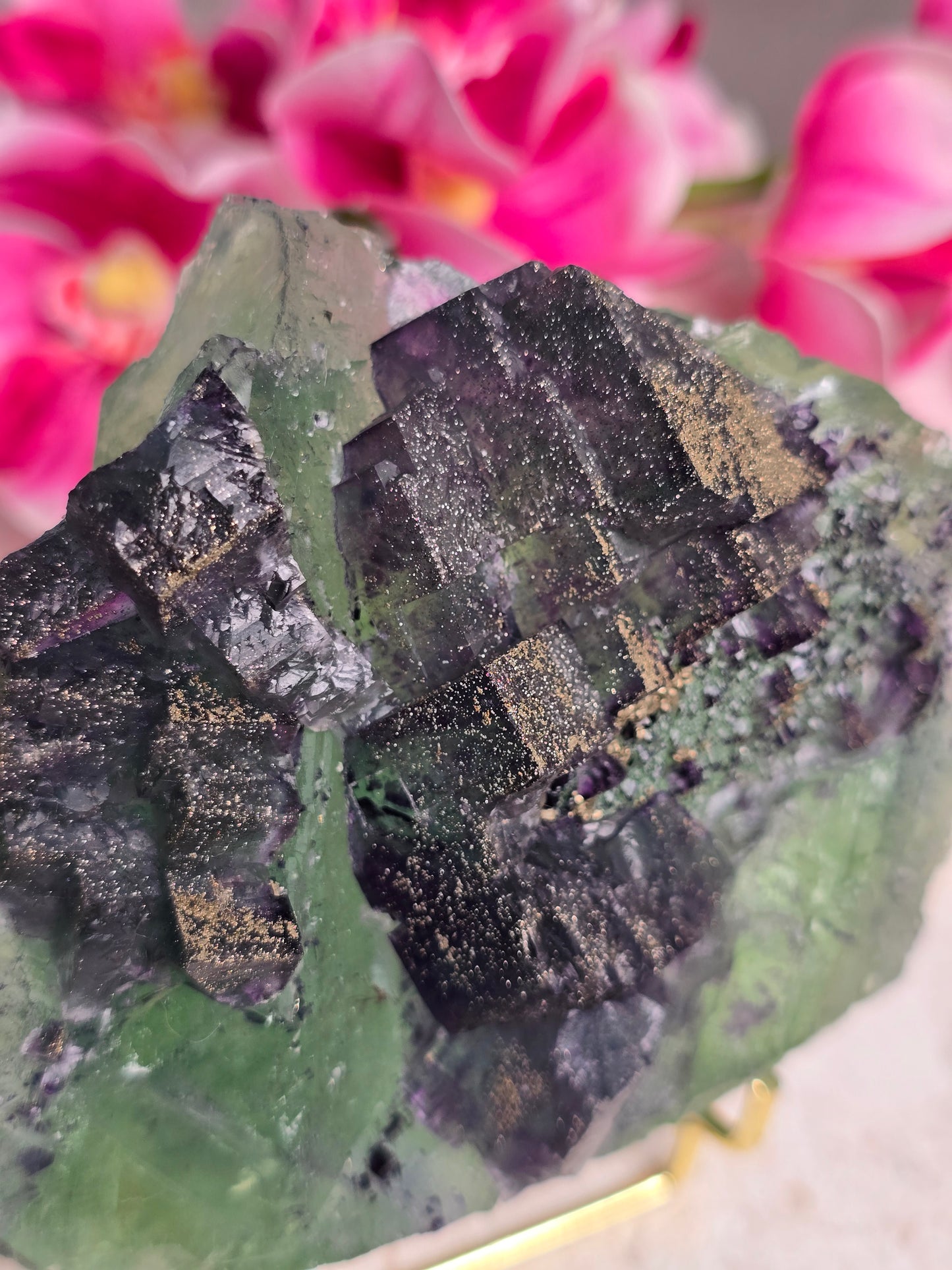 Mongolian Cubic Black/Green Fluorite Cluster with Pyrite Growth