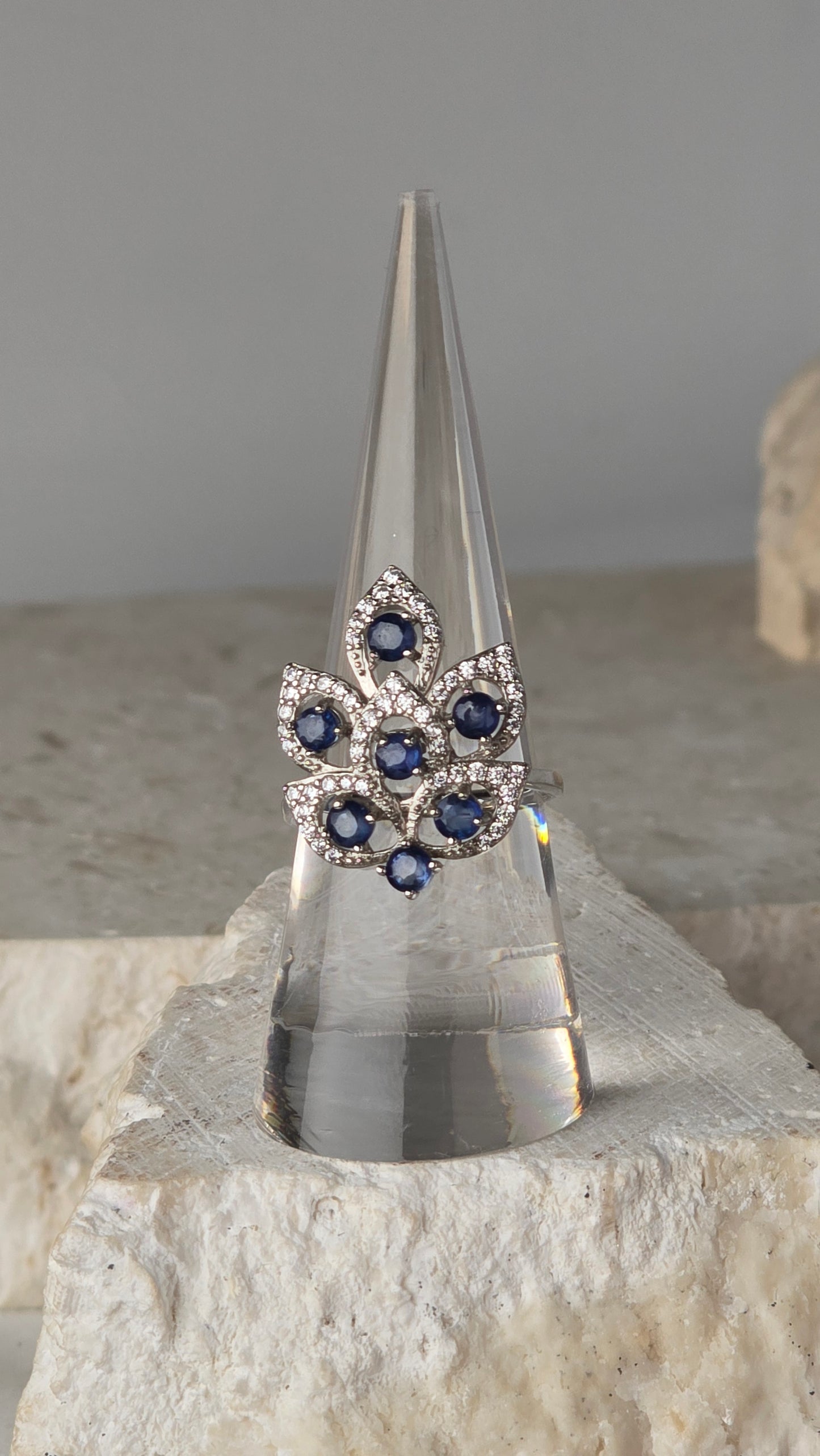 Sapphire Sterling Silver Ring adjustable band