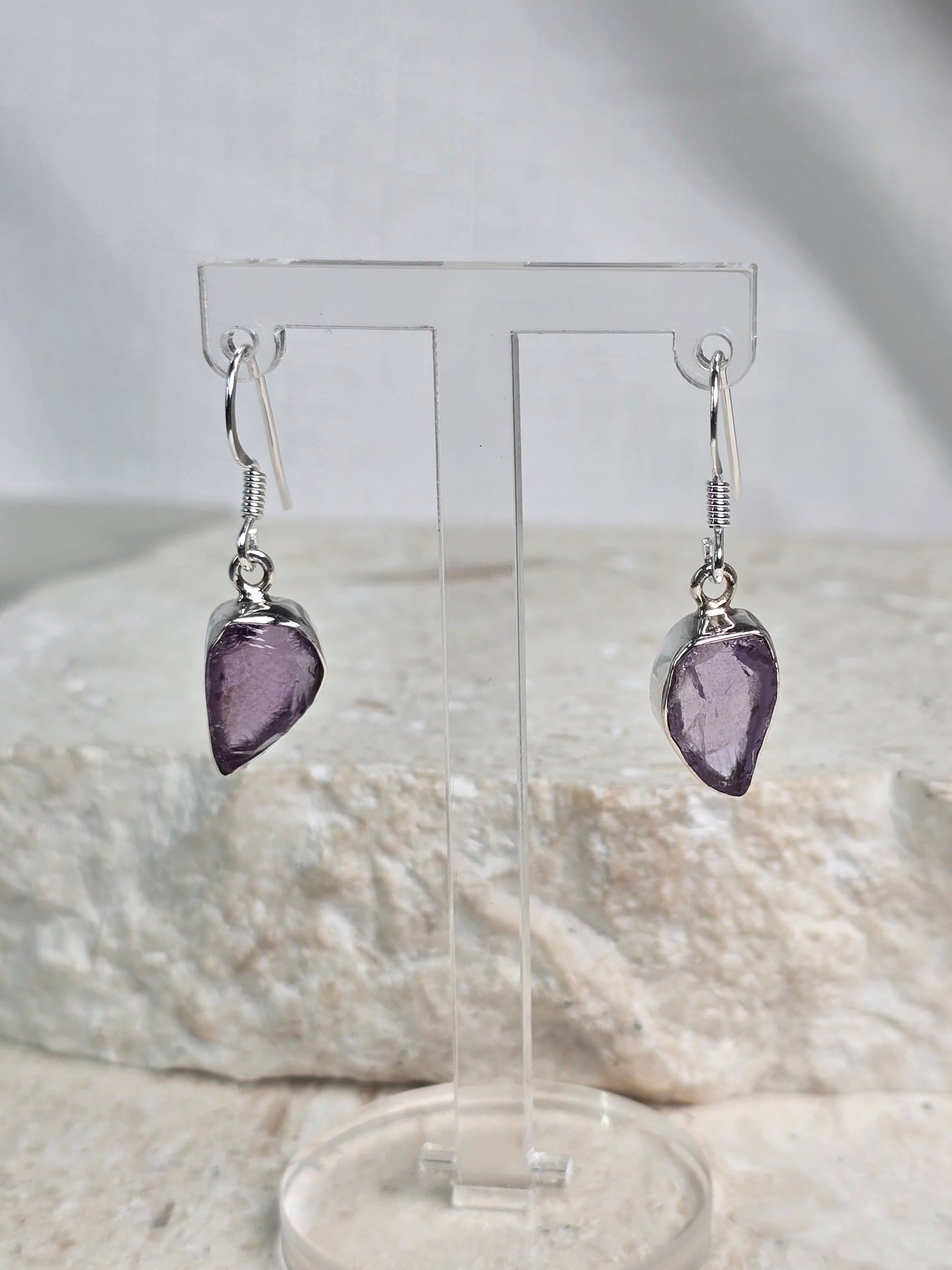 Raw Amethyst Sterling Silver Earrings