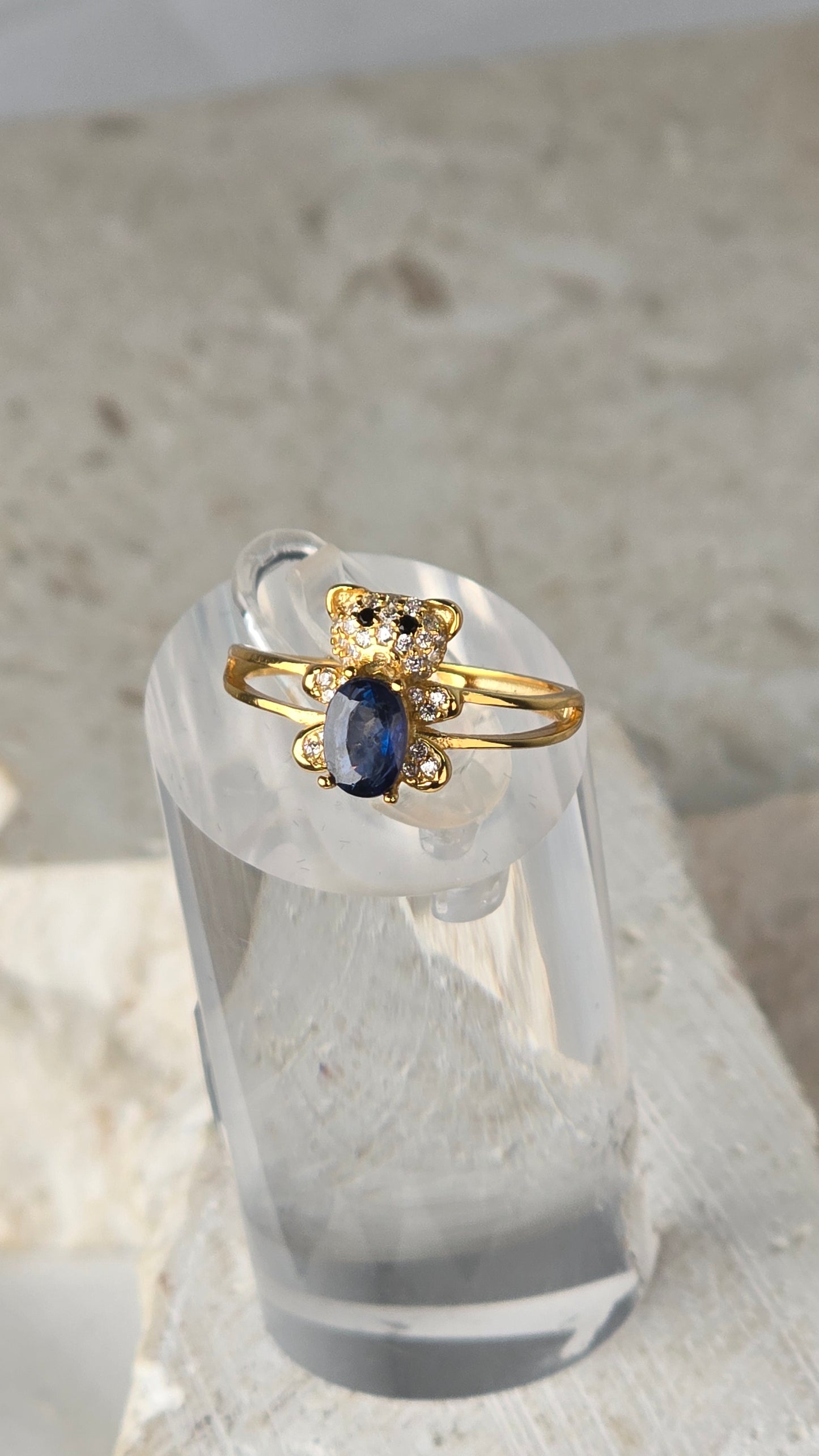 Blue Sapphire Sterling Silver/gold plated Ring adjustable band