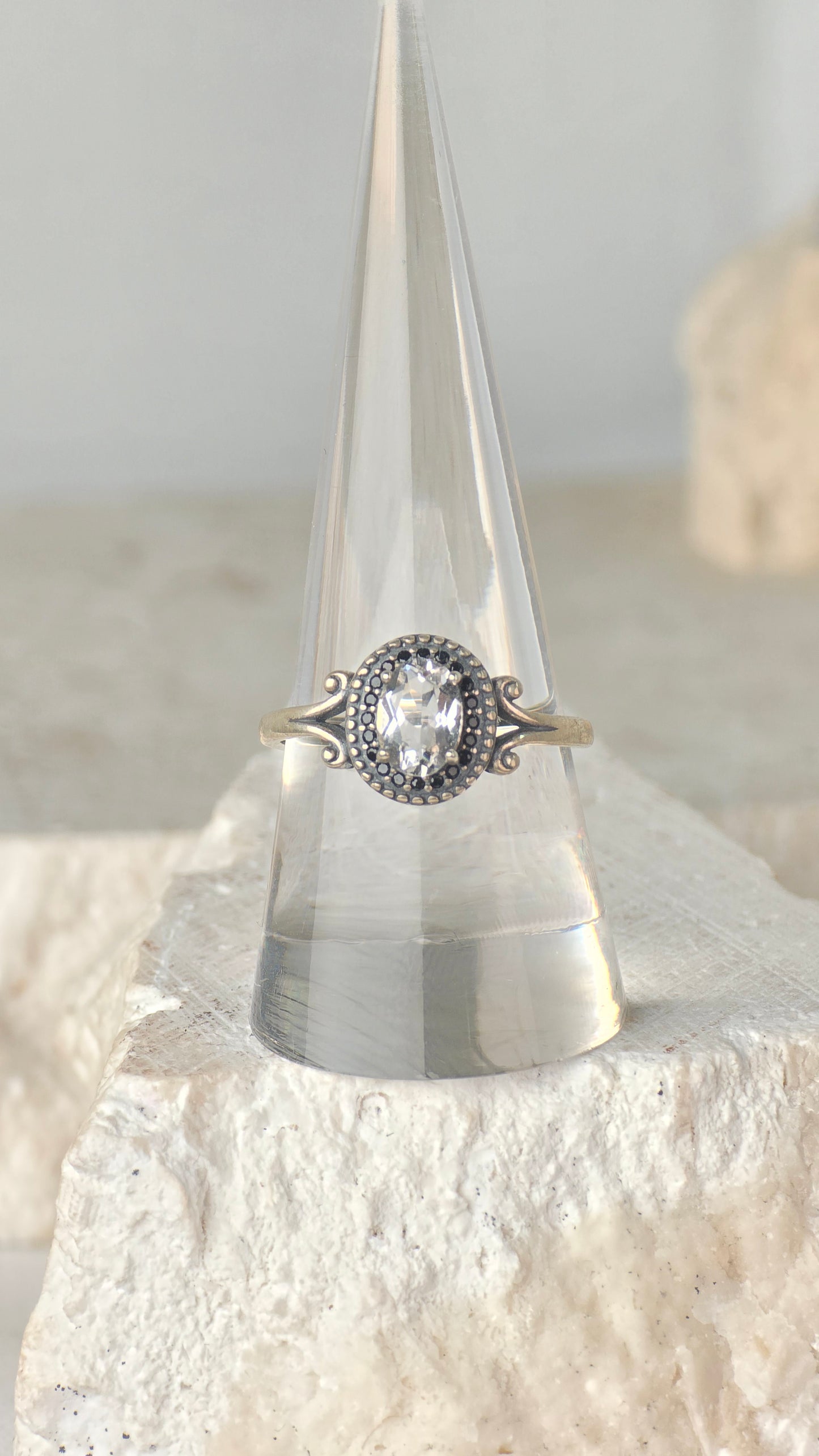Clear Quartz Sterling Silver Ring adjustable band