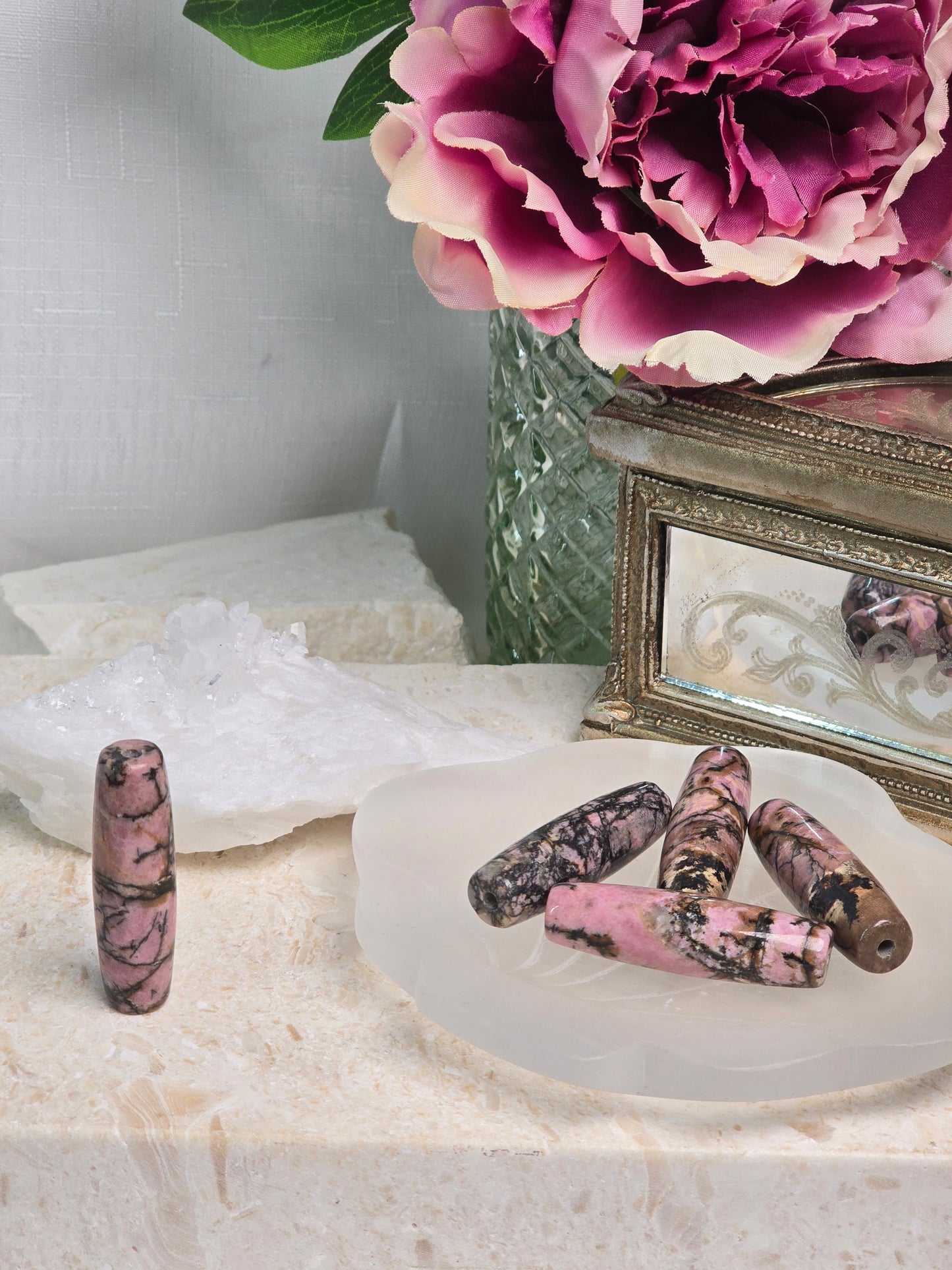 Pink Rhodenite Long Tumble Stone/Bead