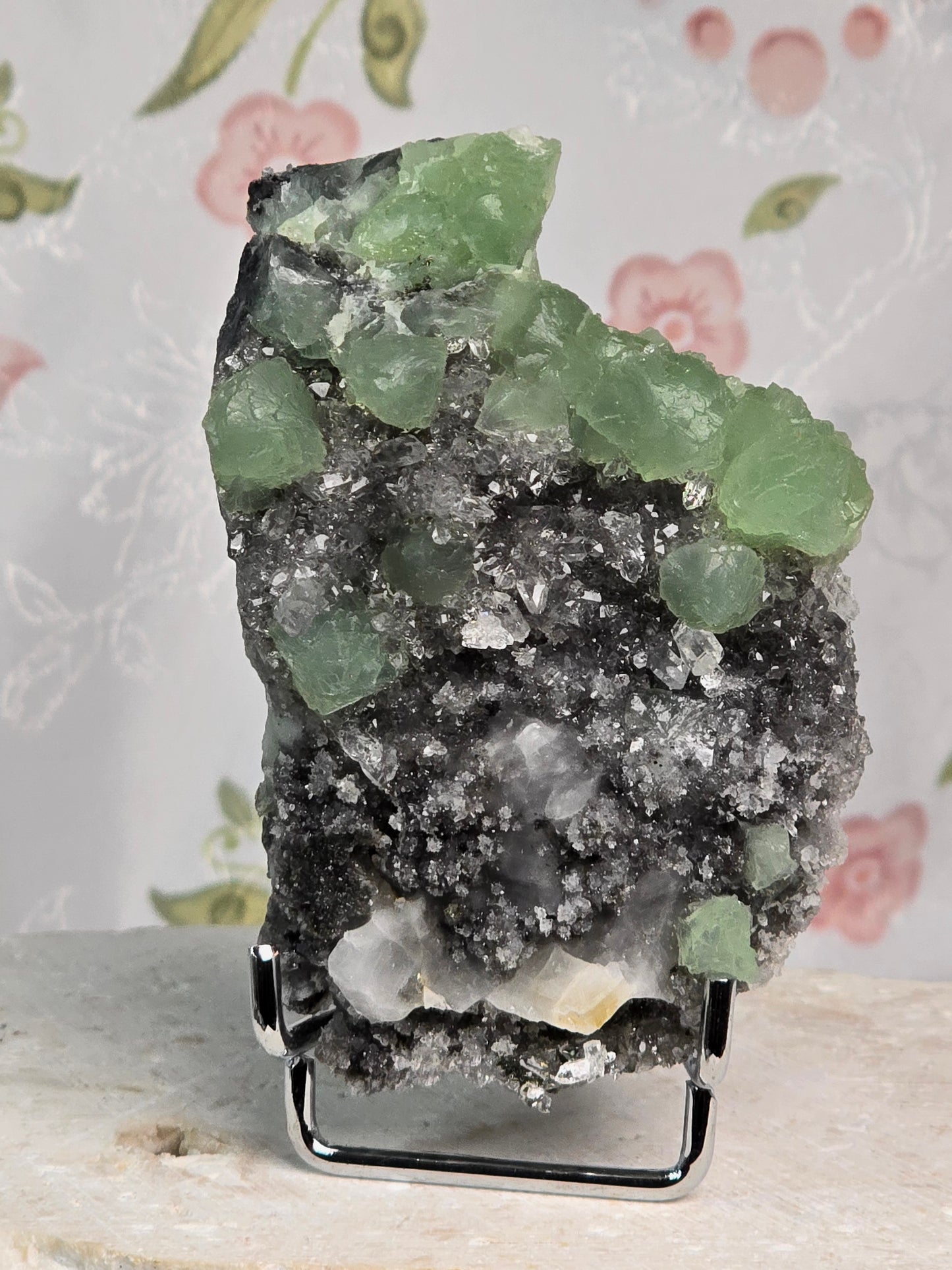 Namibian Prehnite & Quartz Specimen & stand