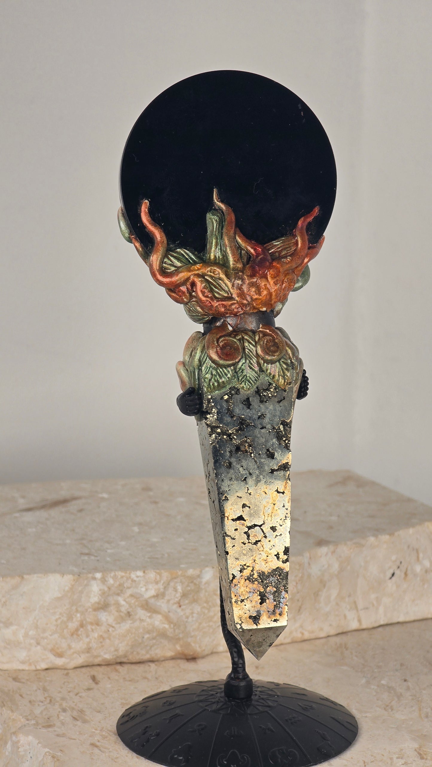 Pyrite & Obsidian Scrying Mirror Wand