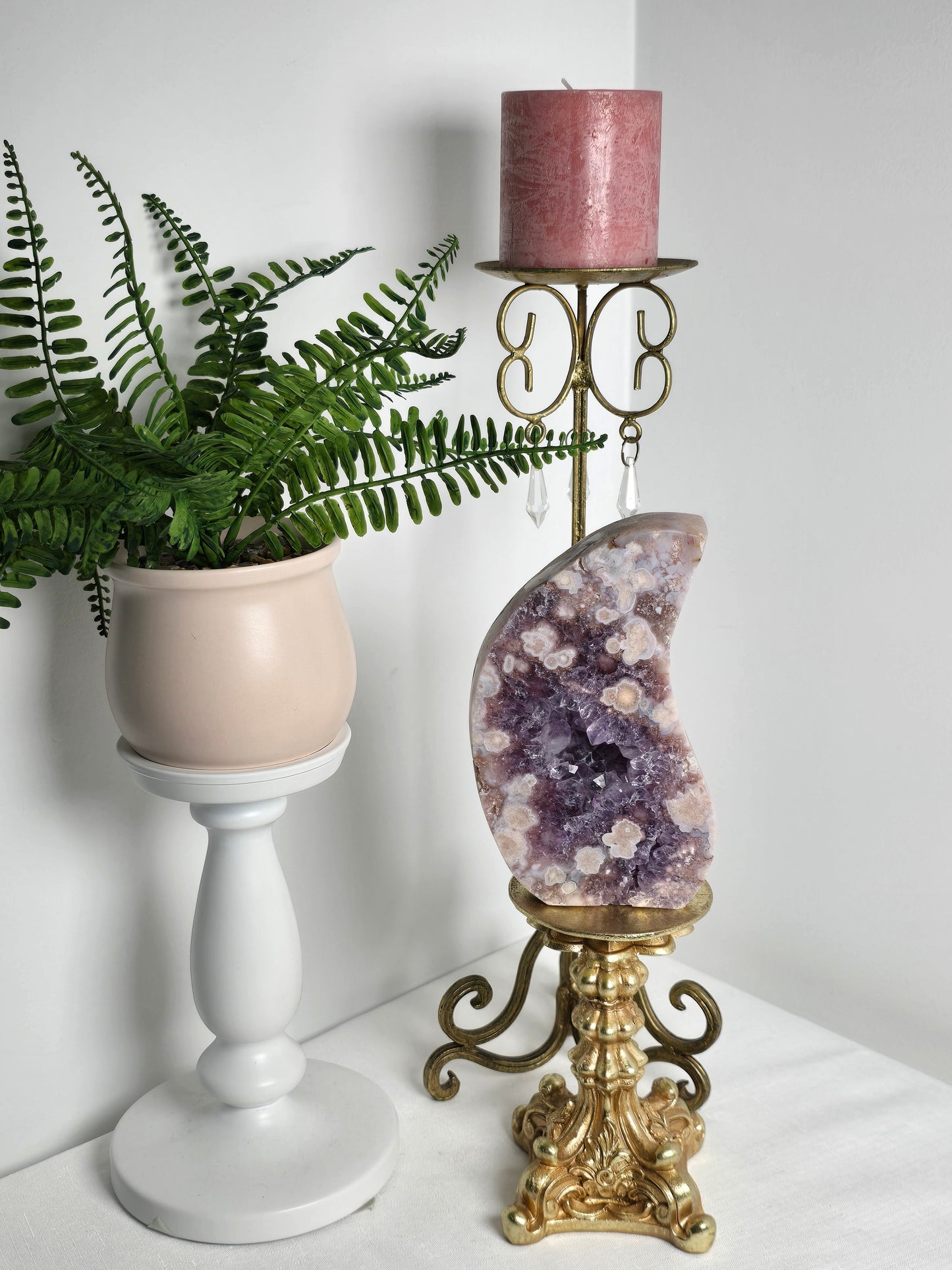 Shabby Chic Gold Metal with Crystal Drop Candle stand