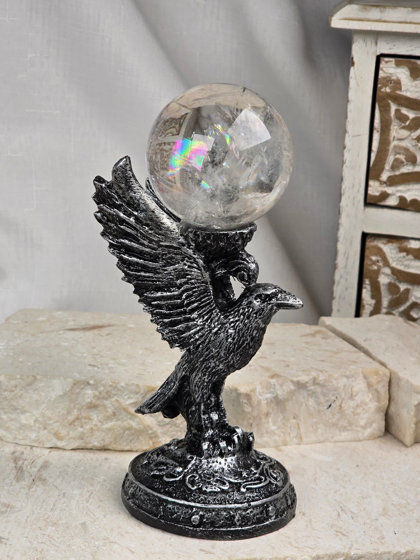 Resin Crow Sphere Stands