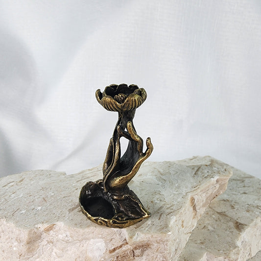 Bronze Lotus Hand Insence cone Burner Stand