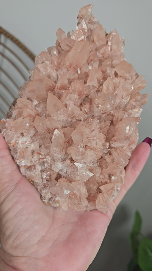 AAA Grade Tibetan Himalayan Pink Calcite Cluster and stand