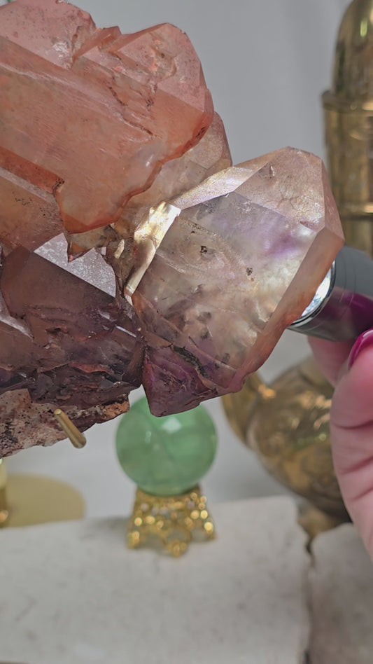 Madagascan Red Elestial Quartz with Amethyst Collectors Grade