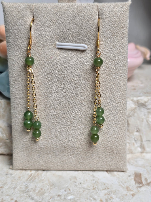 Green Jade Gold Plated Earrings
