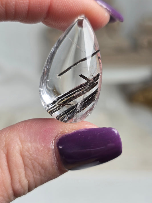 Black Tourmaline Rutile Quartz Cabachon