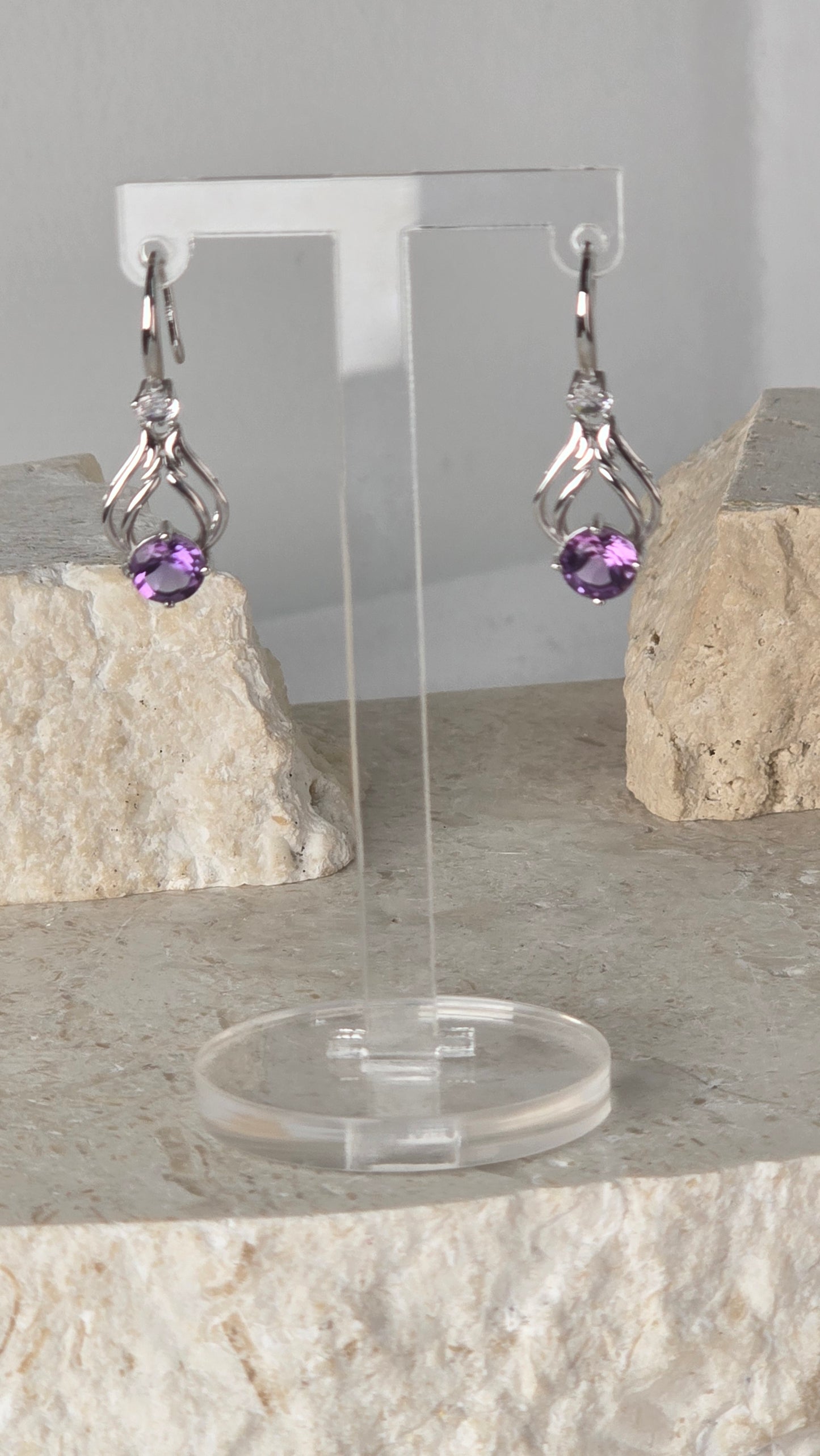 Amethyst Hook Earrings Sterling Silver