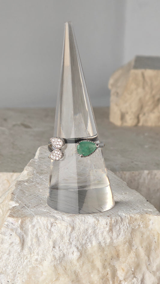 Emerald Sterling Silver Ring adjustable band l