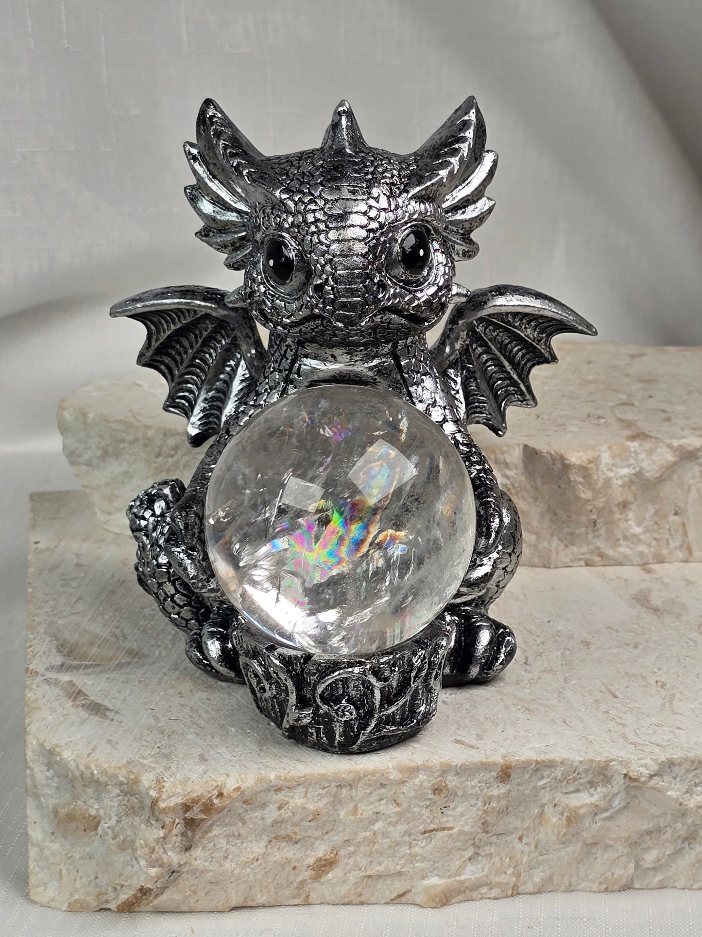 Silver Cute Dragon Resin Sphere Stand