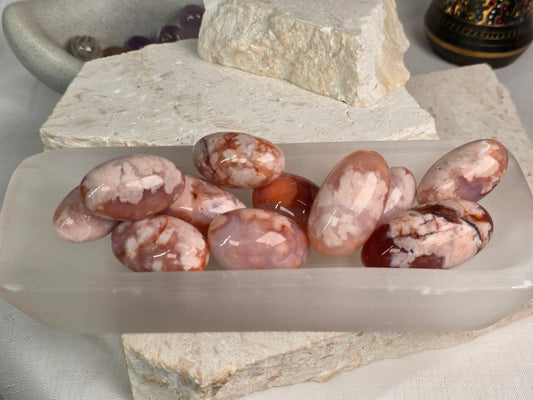 Pink Carnelian & Flower Agate Tumble Stones