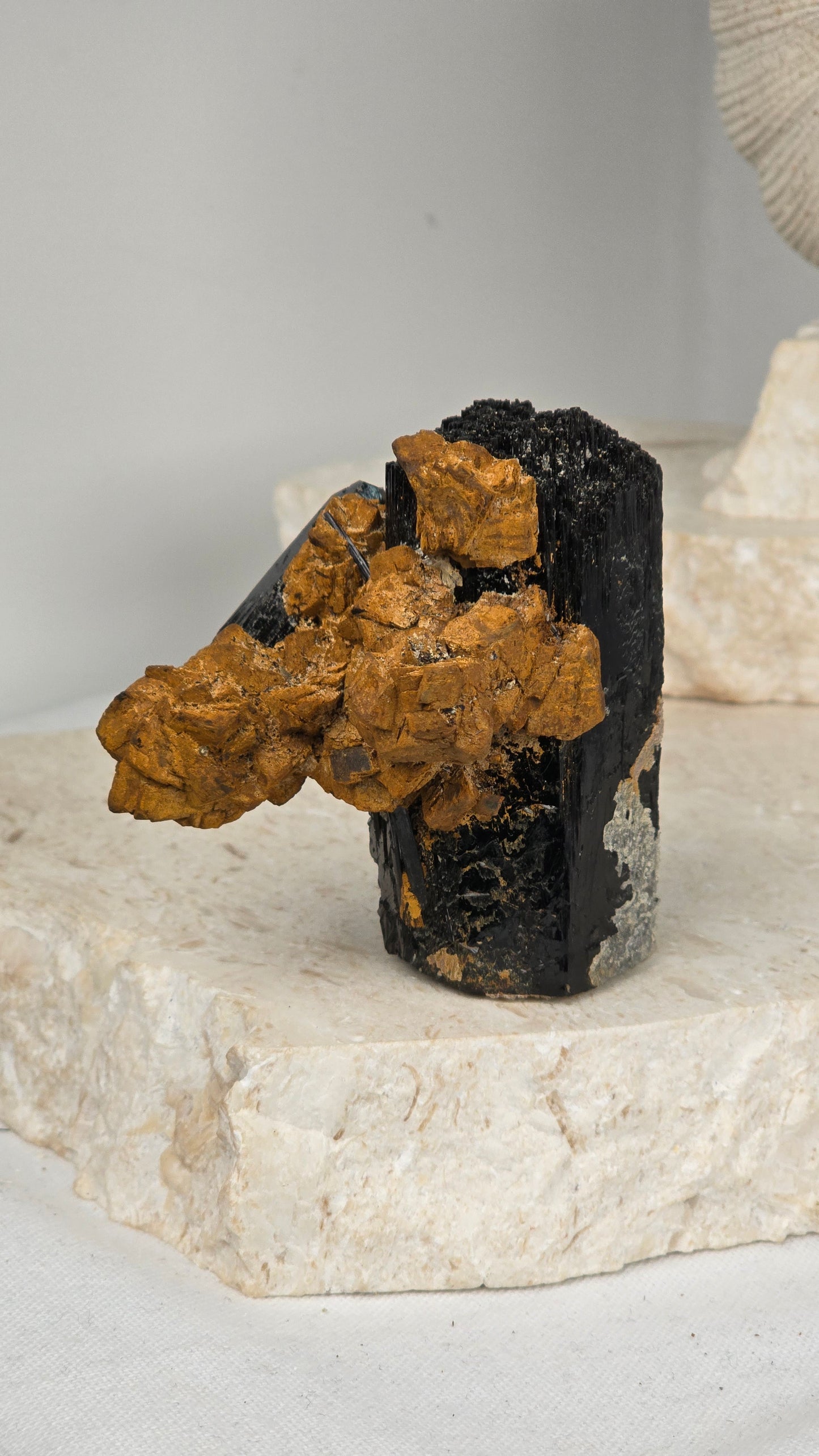 Namibian Black Tourmaline with Feldspar & UV reactive Hyalite