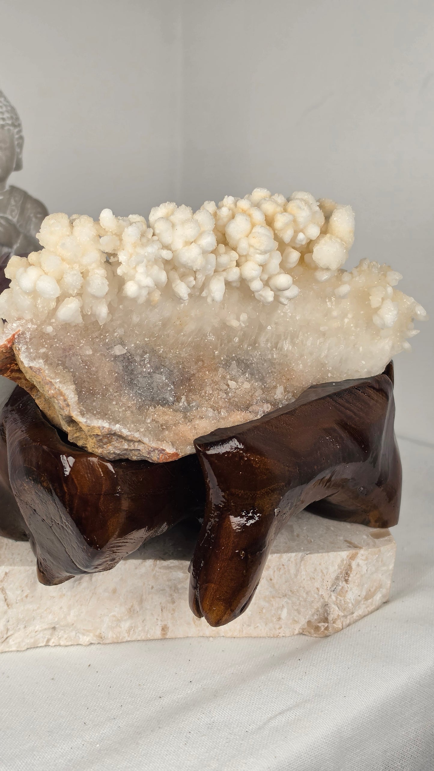 Calcite Stalactites on Zeolite Quartz