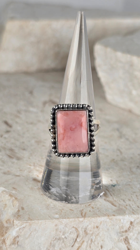 Pink Opal Ring Sterling Silver Size 6